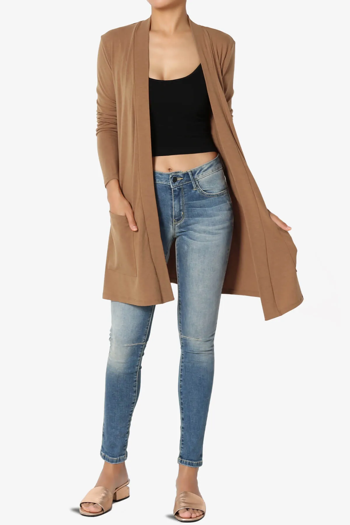 Daday Long Sleeve Pocket Open Front Cardigan PLUS