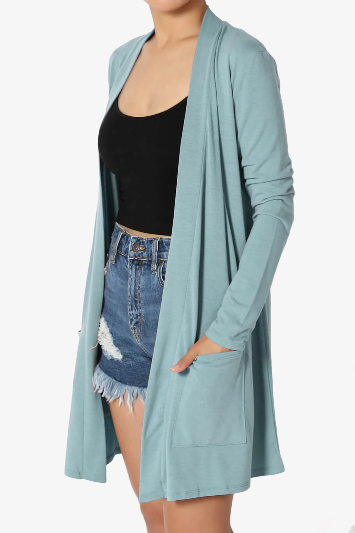 Daday Long Sleeve Pocket Open Front Cardigan PLUS