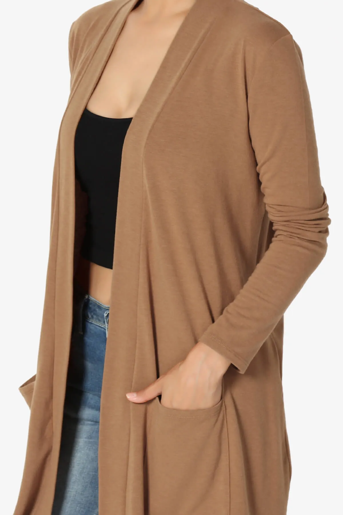 Daday Long Sleeve Pocket Open Front Cardigan PLUS