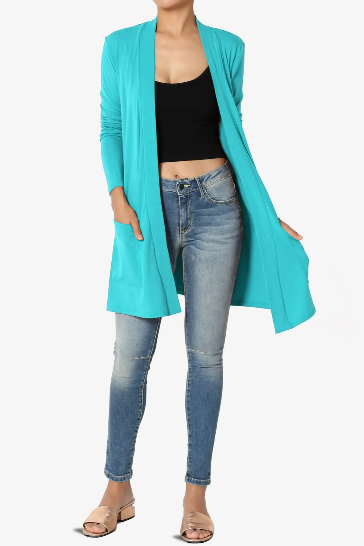 Daday Long Sleeve Pocket Open Front Cardigan PLUS