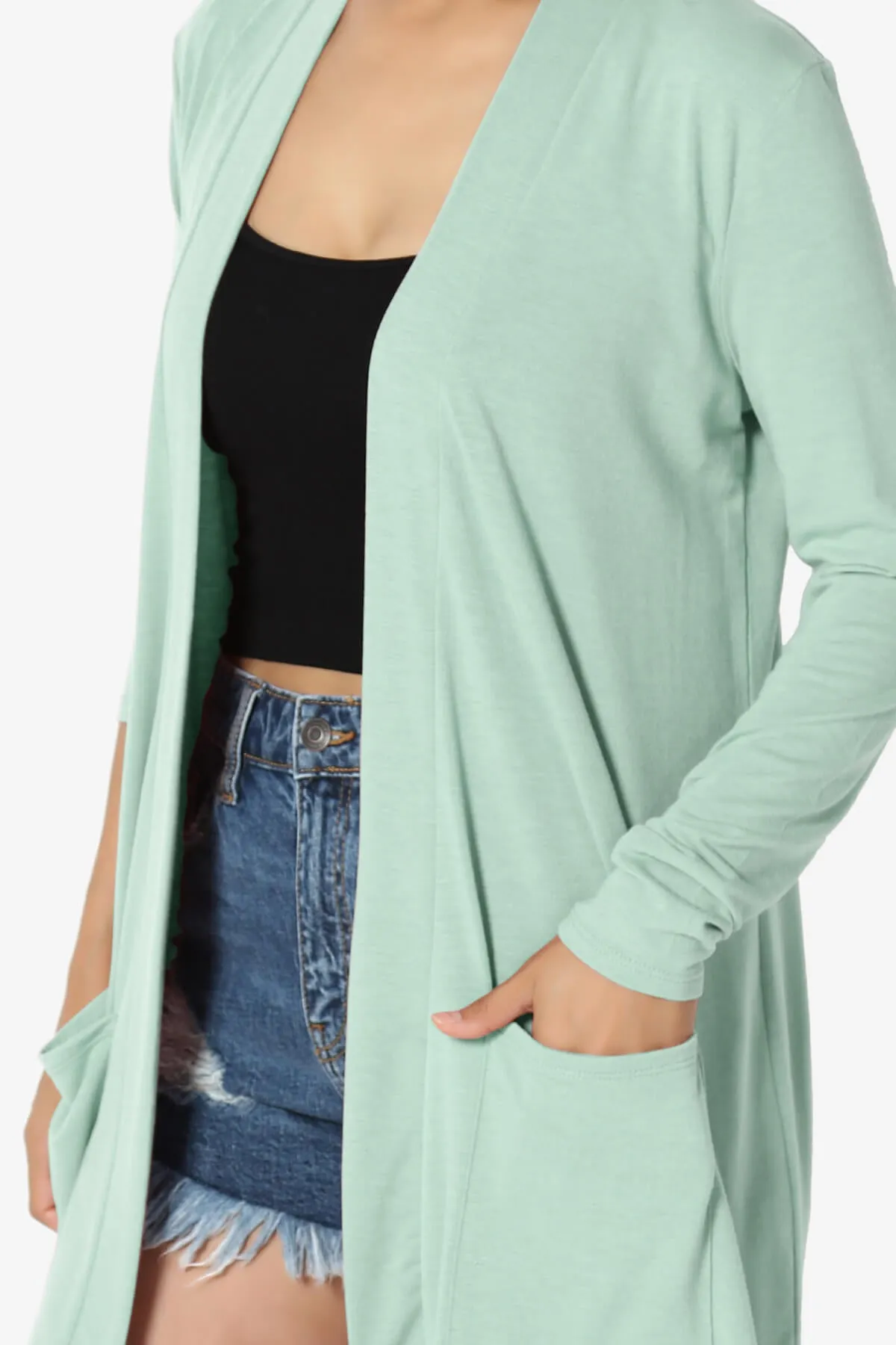 Daday Long Sleeve Pocket Open Front Cardigan PLUS