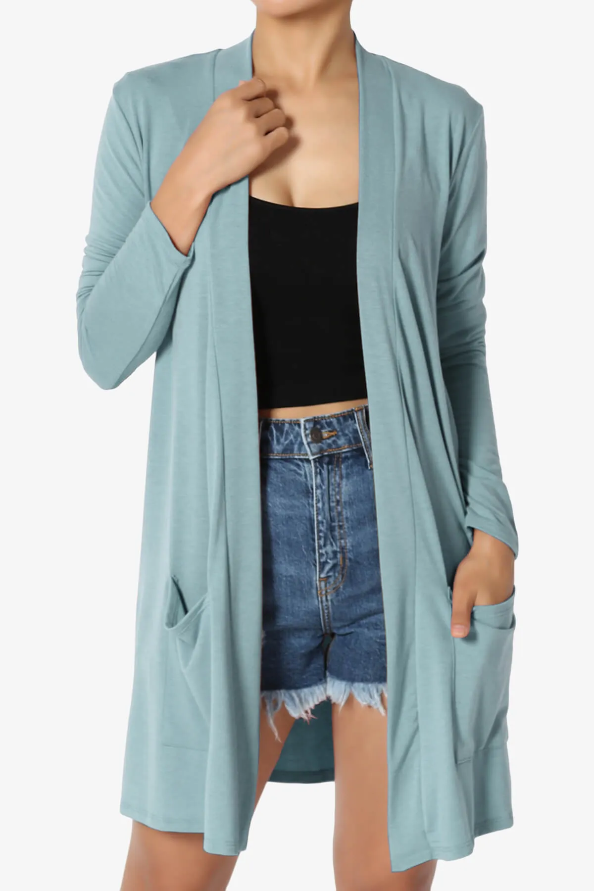 Daday Long Sleeve Pocket Open Front Cardigan PLUS