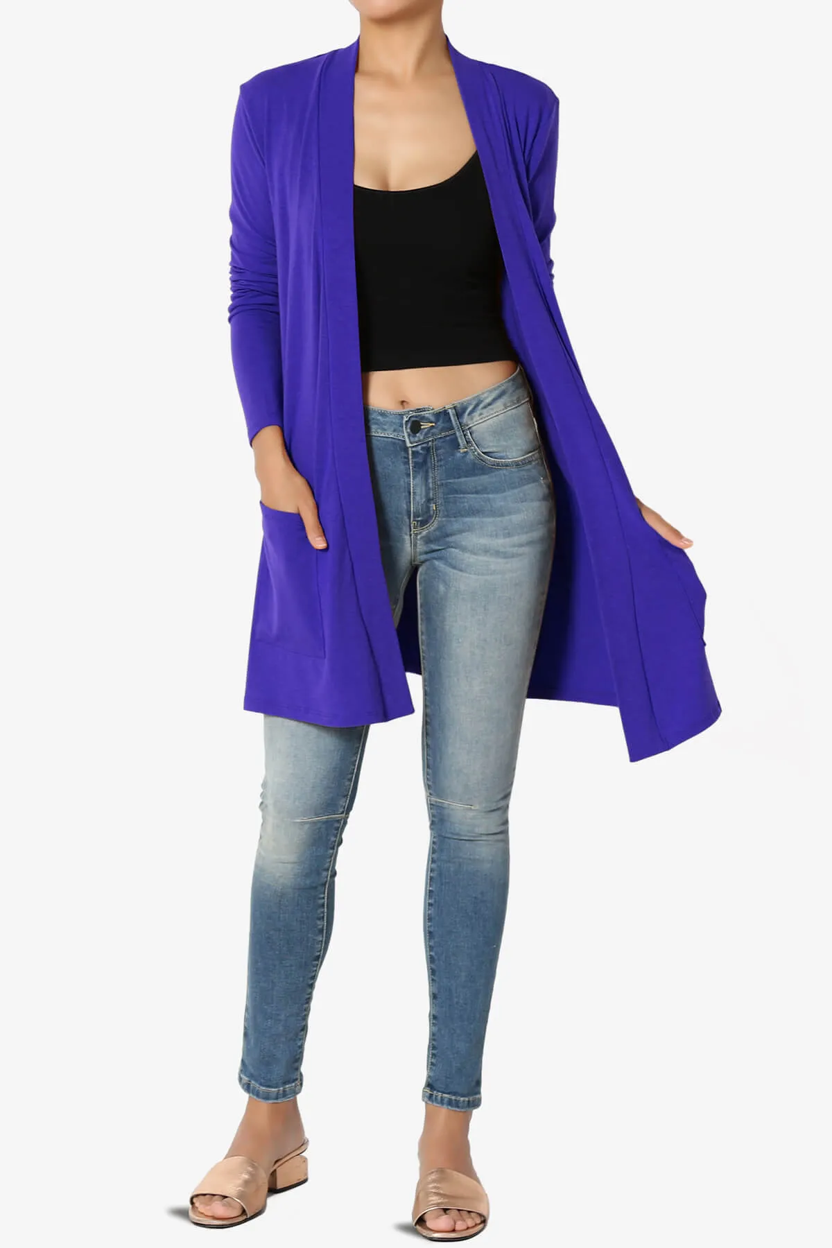 Daday Long Sleeve Pocket Open Front Cardigan PLUS