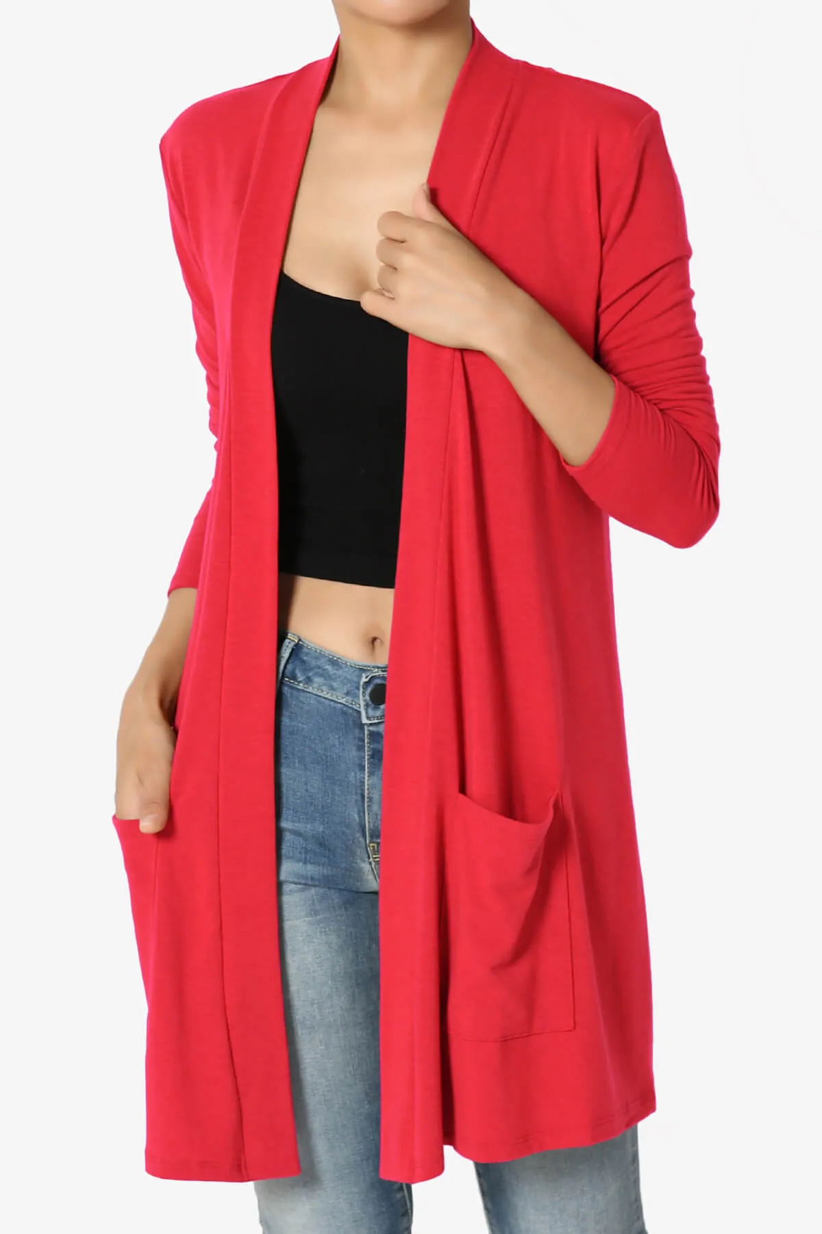 Daday Long Sleeve Pocket Open Front Cardigan PLUS