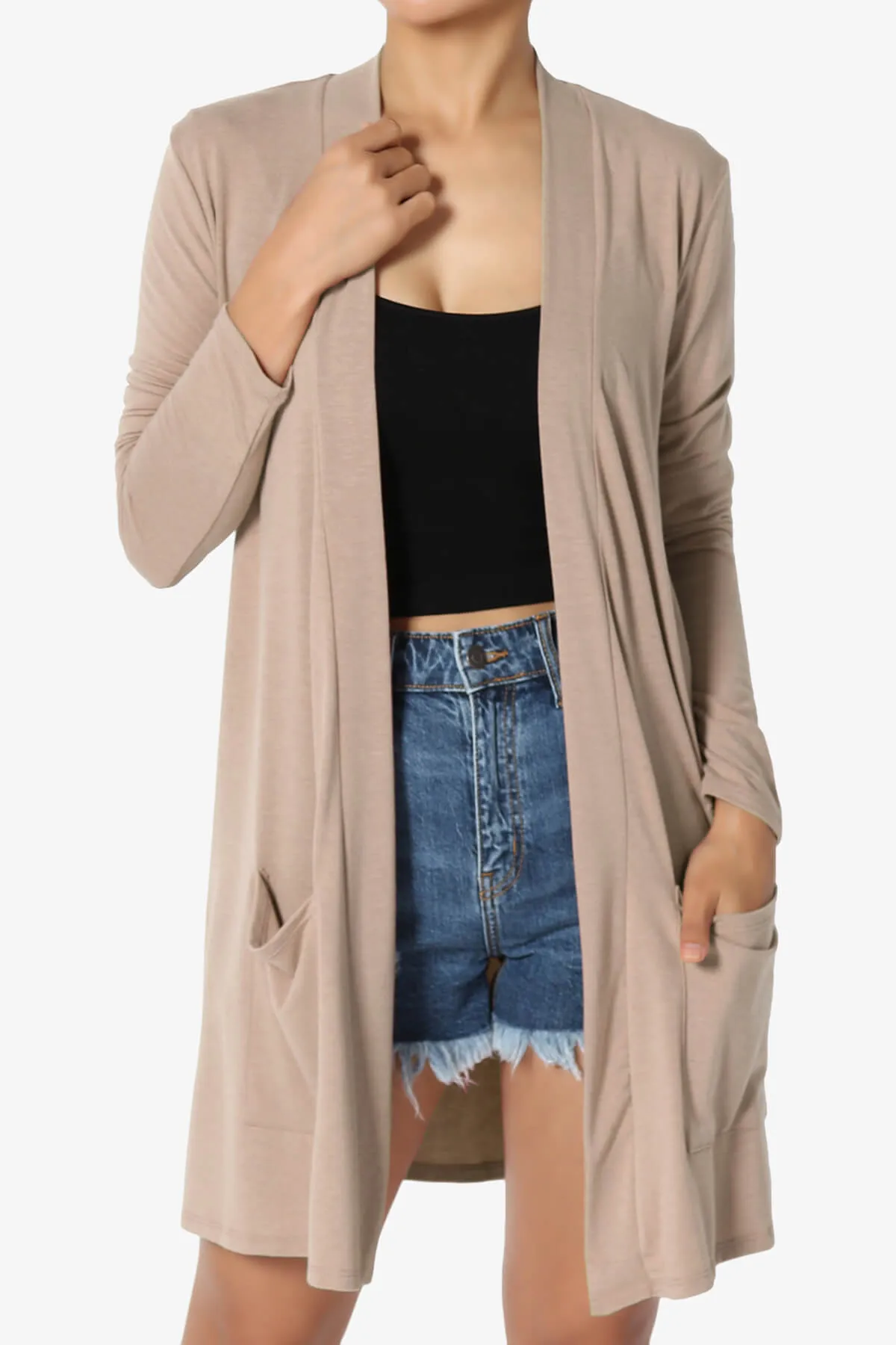 Daday Long Sleeve Pocket Open Front Cardigan PLUS