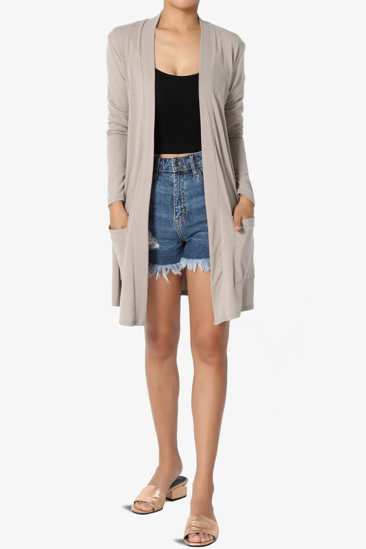 Daday Long Sleeve Pocket Open Front Cardigan PLUS
