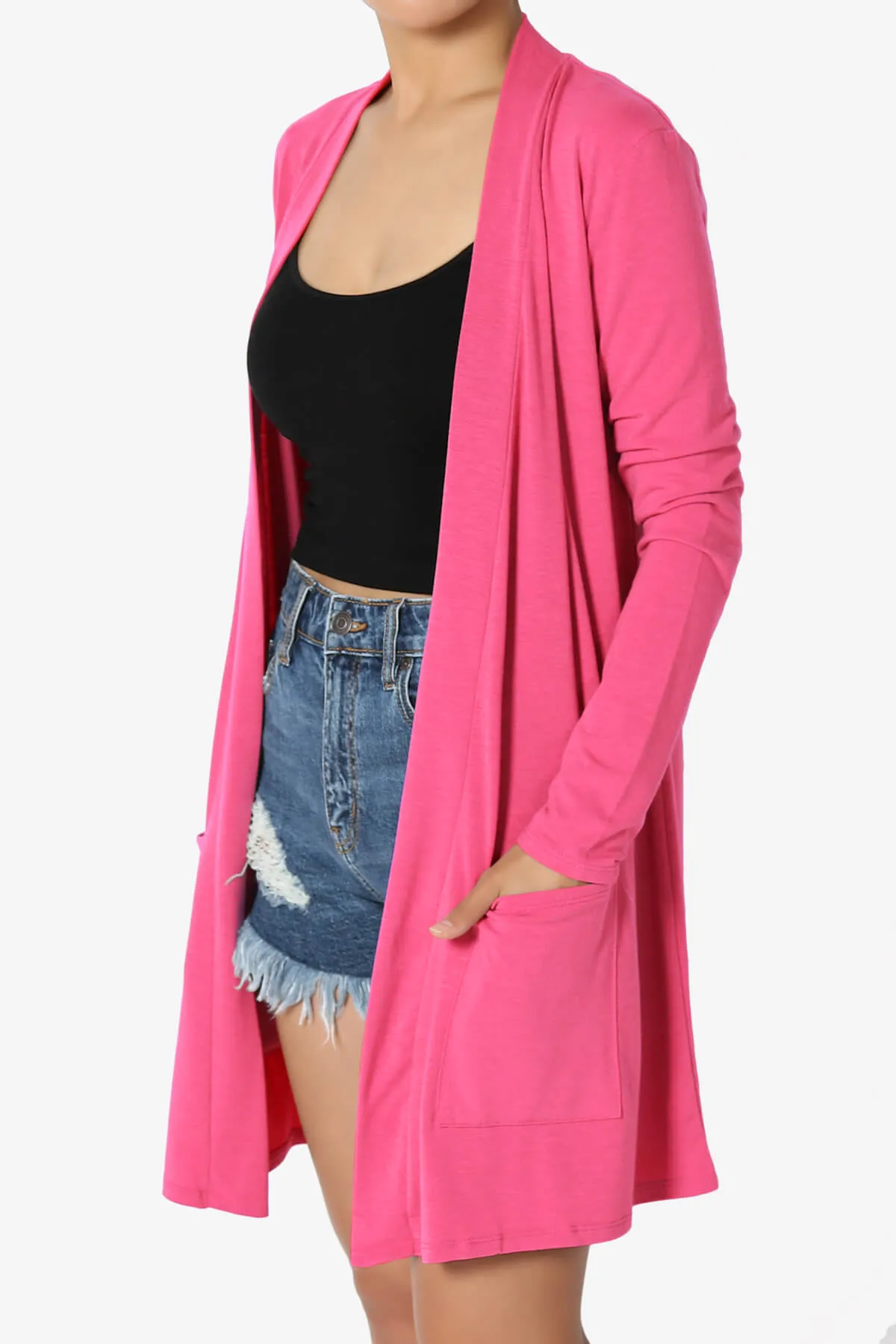 Daday Long Sleeve Pocket Open Front Cardigan PLUS
