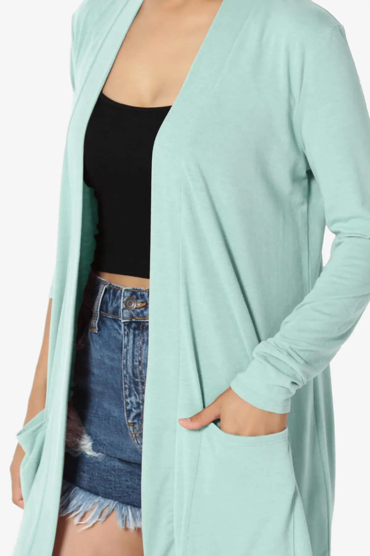 Daday Long Sleeve Pocket Open Front Cardigan PLUS
