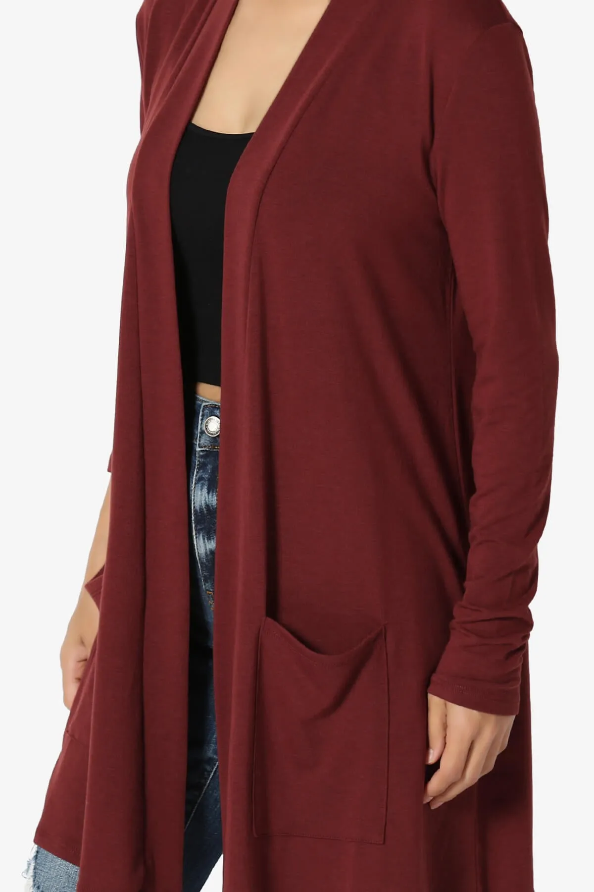 Daday Long Sleeve Pocket Open Front Cardigan PLUS