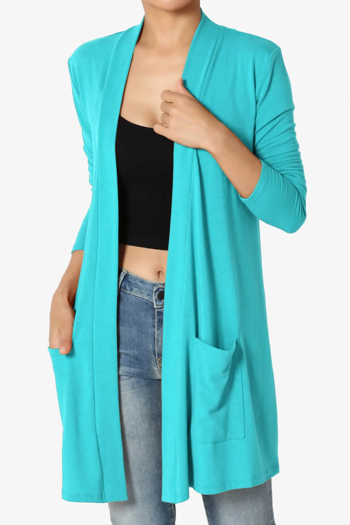 Daday Long Sleeve Pocket Open Front Cardigan PLUS