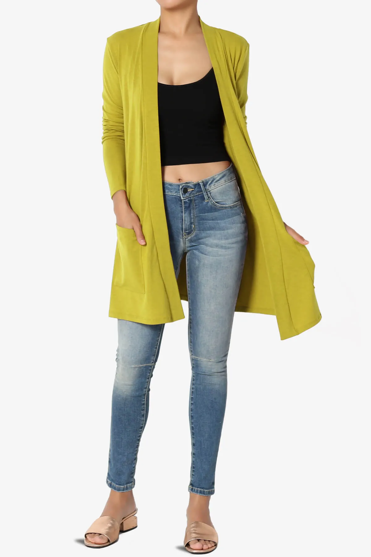 Daday Long Sleeve Pocket Open Front Cardigan PLUS