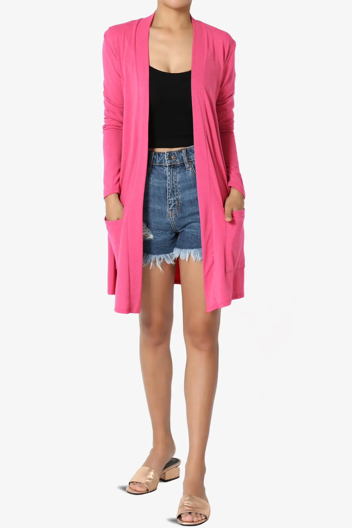 Daday Long Sleeve Pocket Open Front Cardigan PLUS