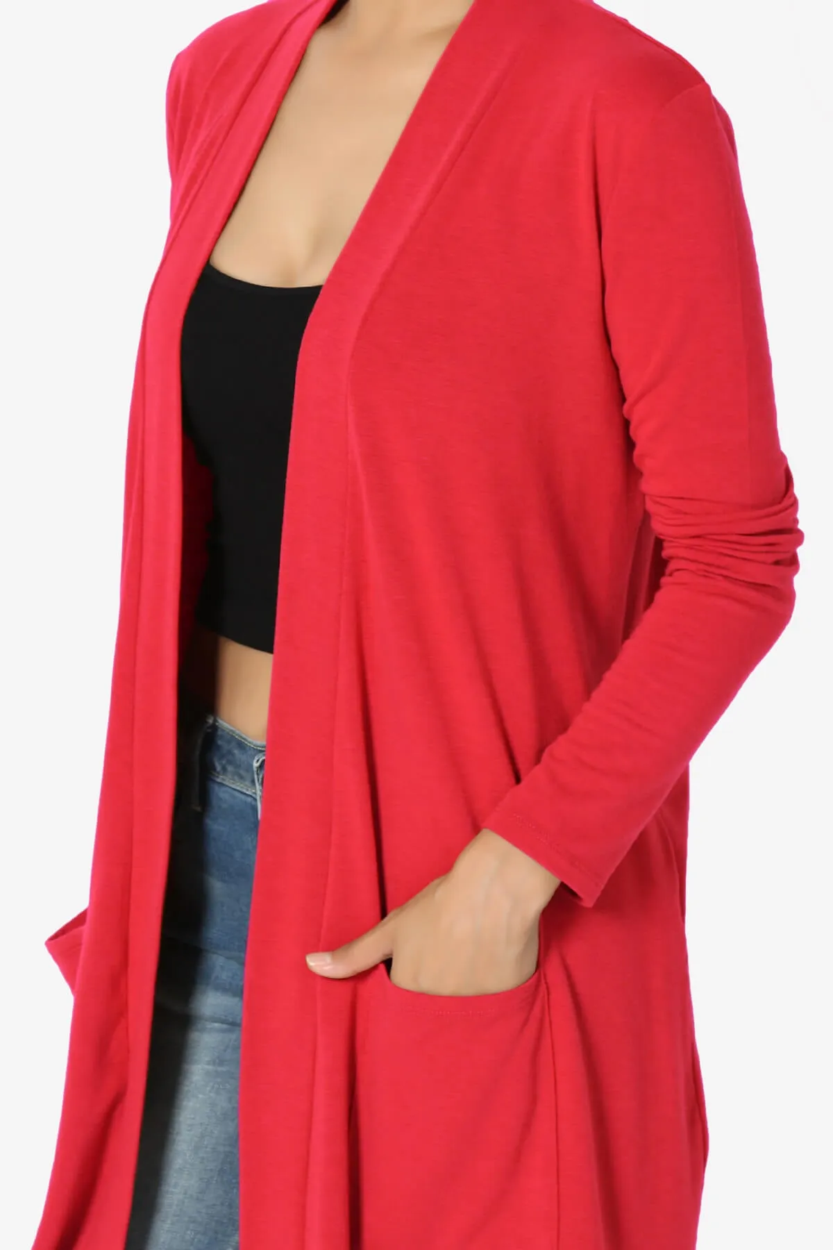 Daday Long Sleeve Pocket Open Front Cardigan PLUS