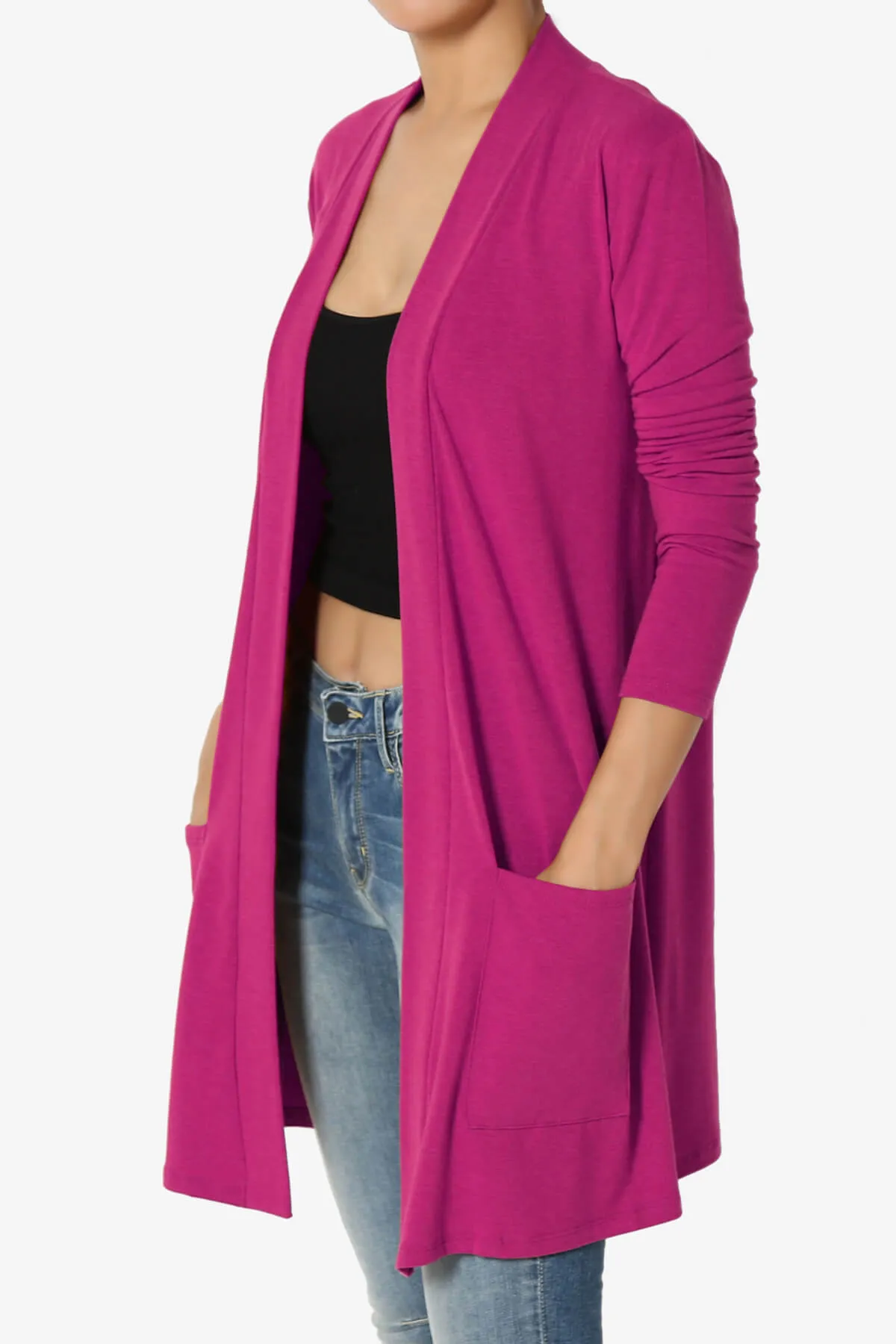 Daday Long Sleeve Pocket Open Front Cardigan PLUS