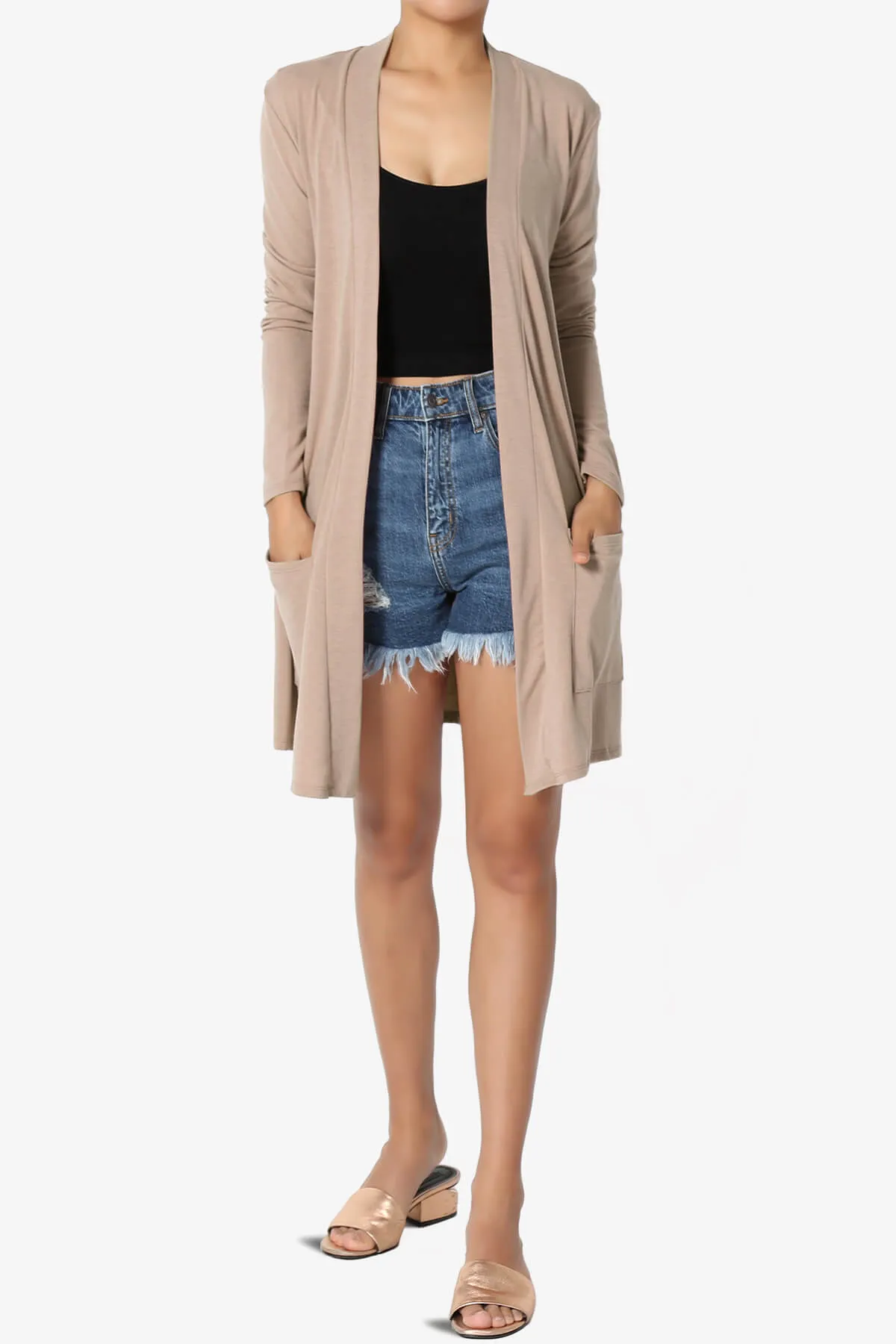 Daday Long Sleeve Pocket Open Front Cardigan PLUS