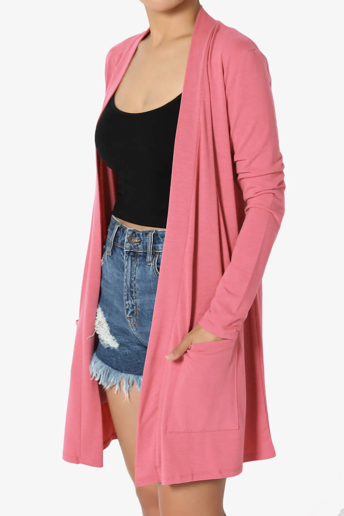 Daday Long Sleeve Pocket Open Front Cardigan PLUS