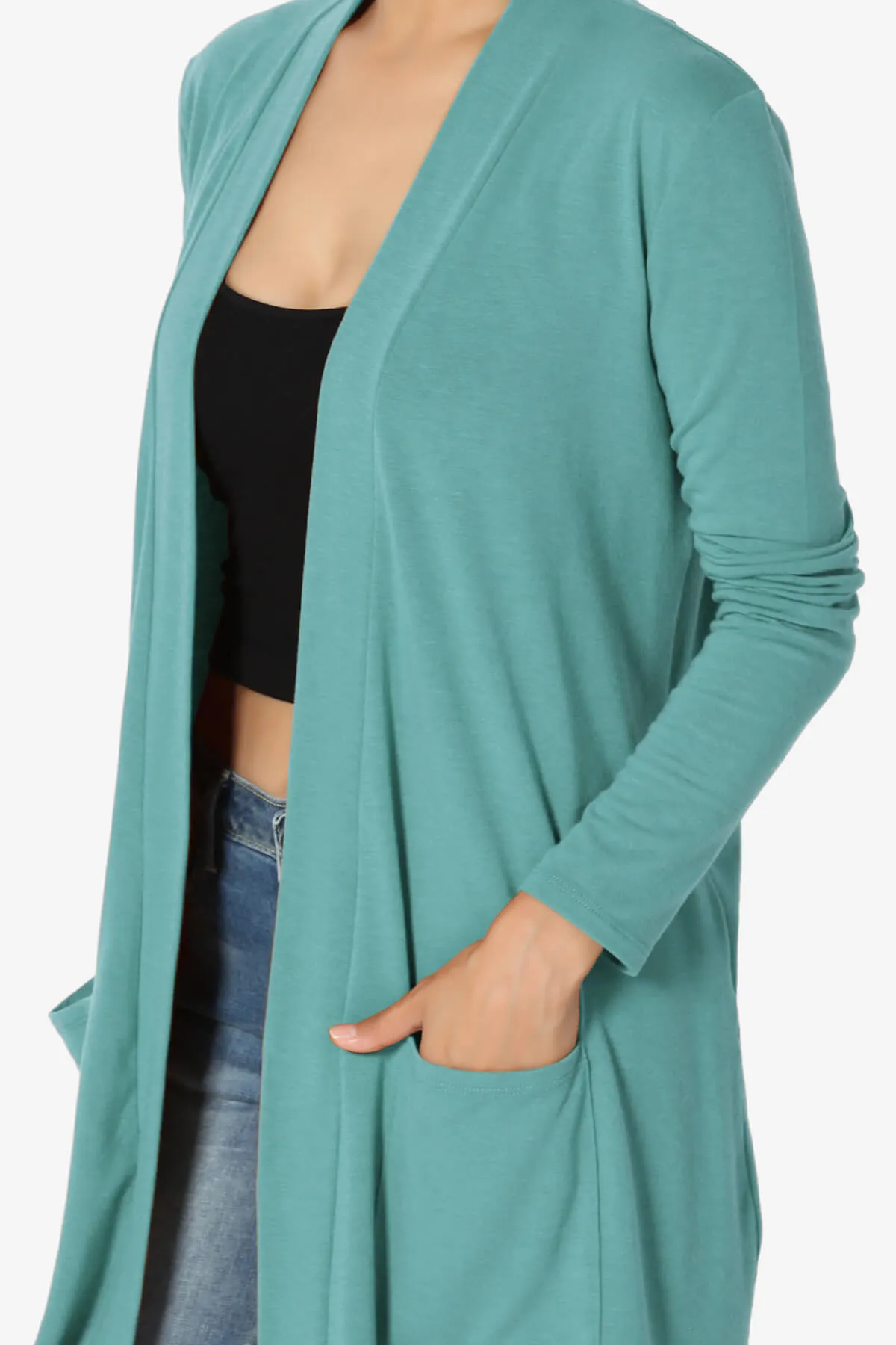 Daday Long Sleeve Pocket Open Front Cardigan PLUS