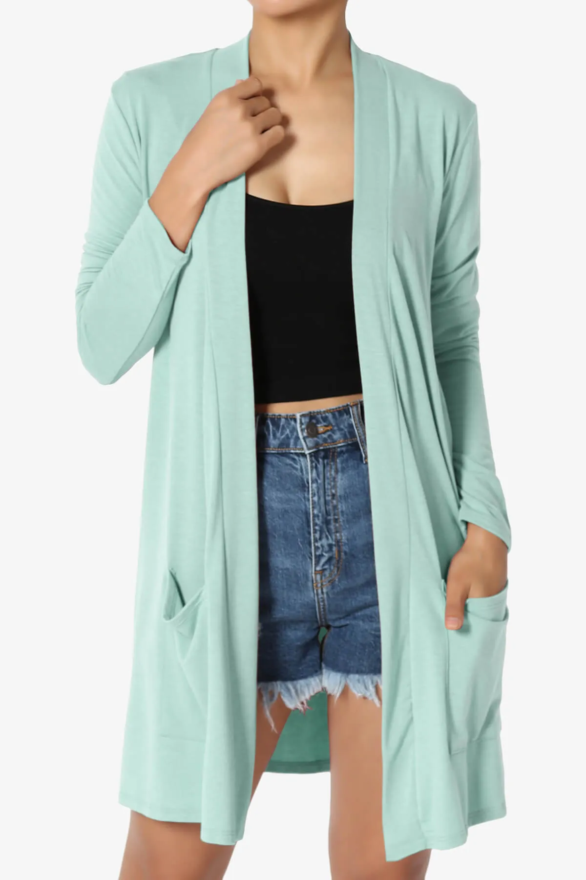 Daday Long Sleeve Pocket Open Front Cardigan PLUS