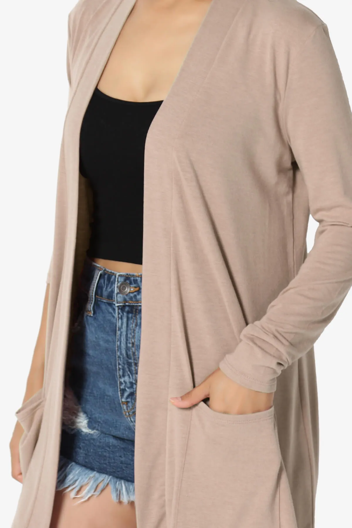 Daday Long Sleeve Pocket Open Front Cardigan PLUS