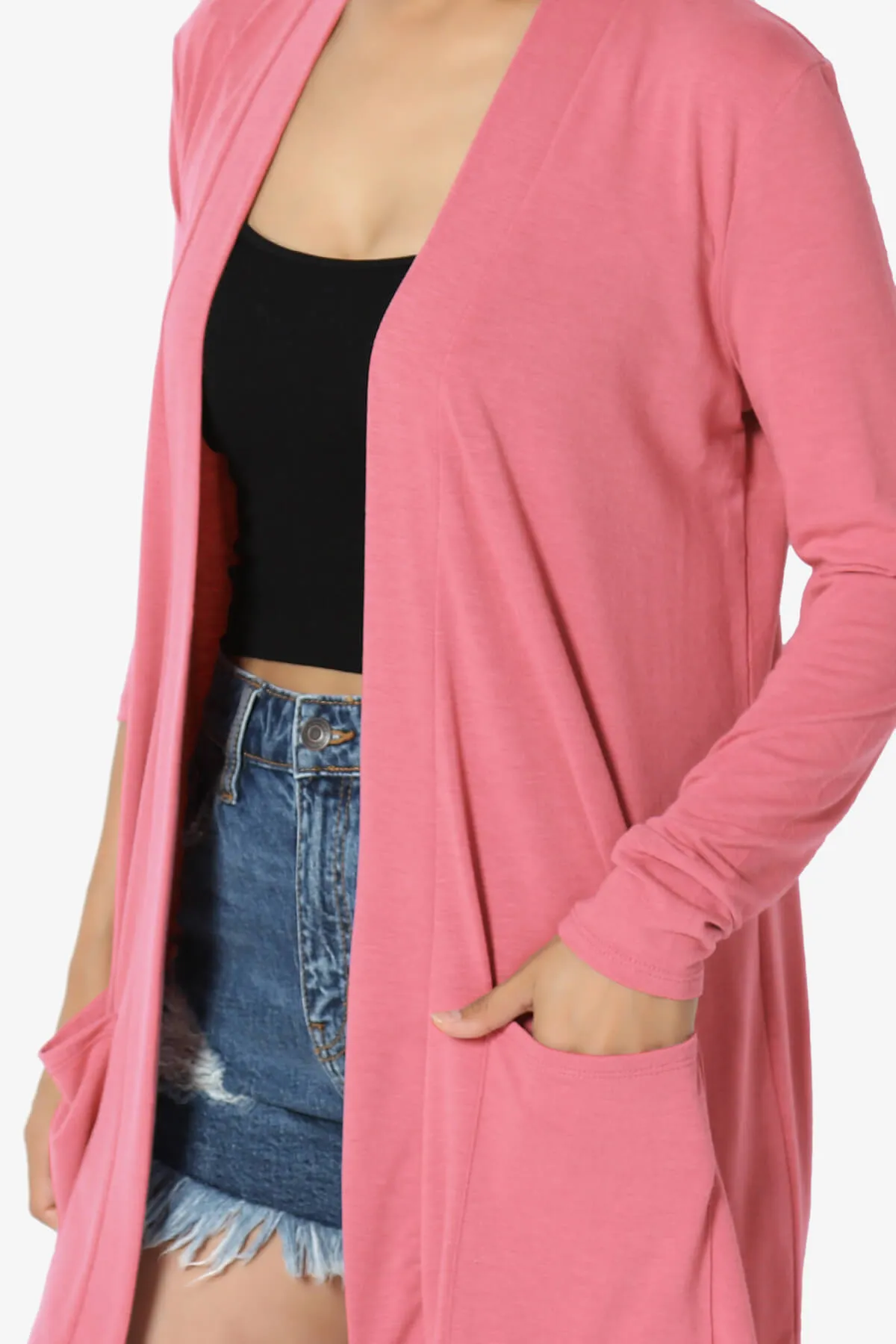 Daday Long Sleeve Pocket Open Front Cardigan PLUS