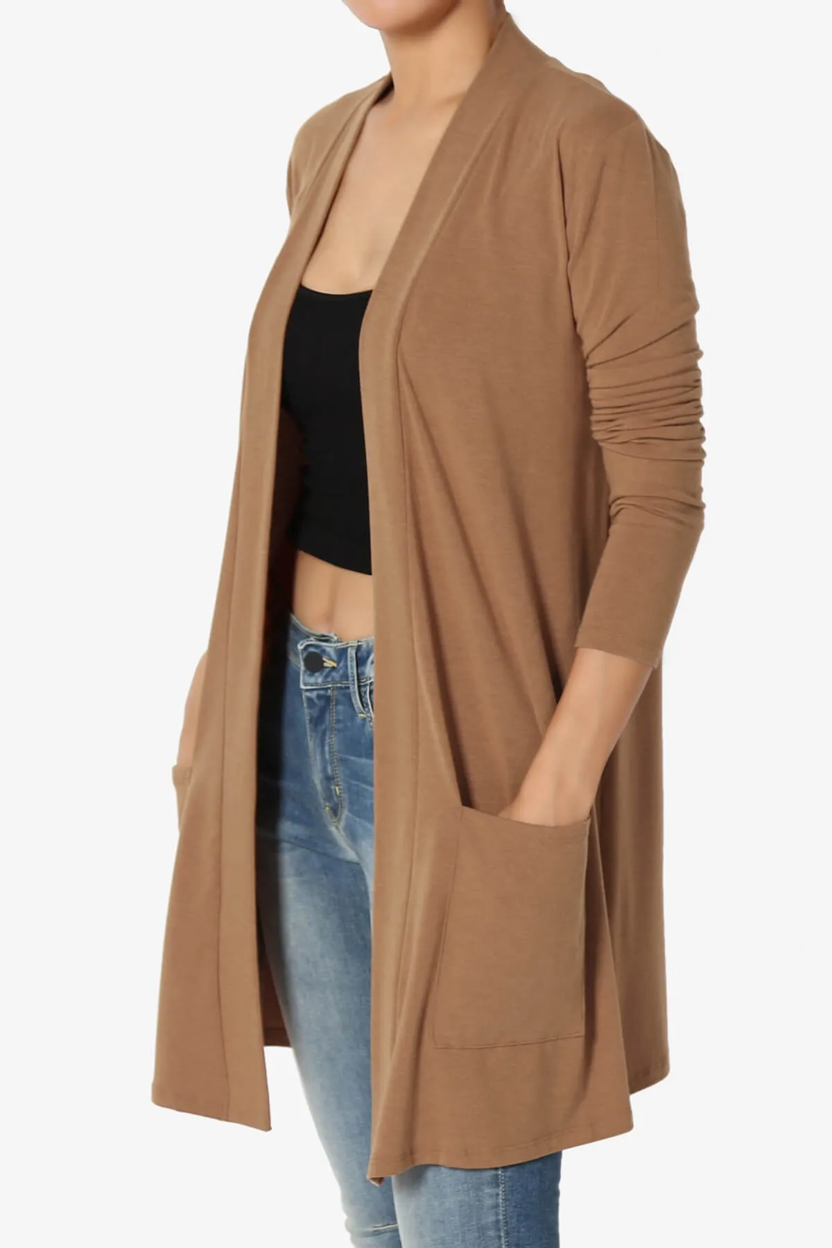 Daday Long Sleeve Pocket Open Front Cardigan PLUS