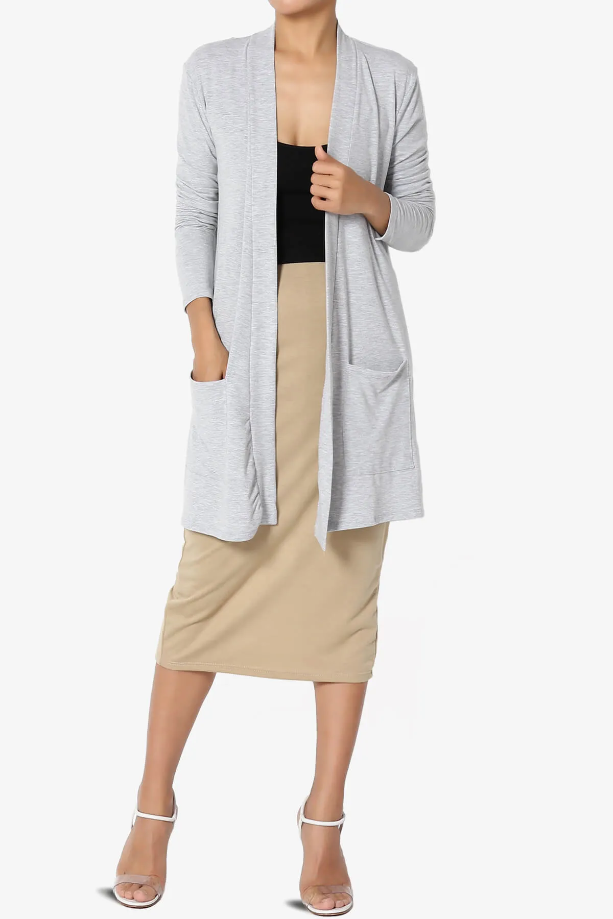 Daday Long Sleeve Pocket Open Front Cardigan PLUS