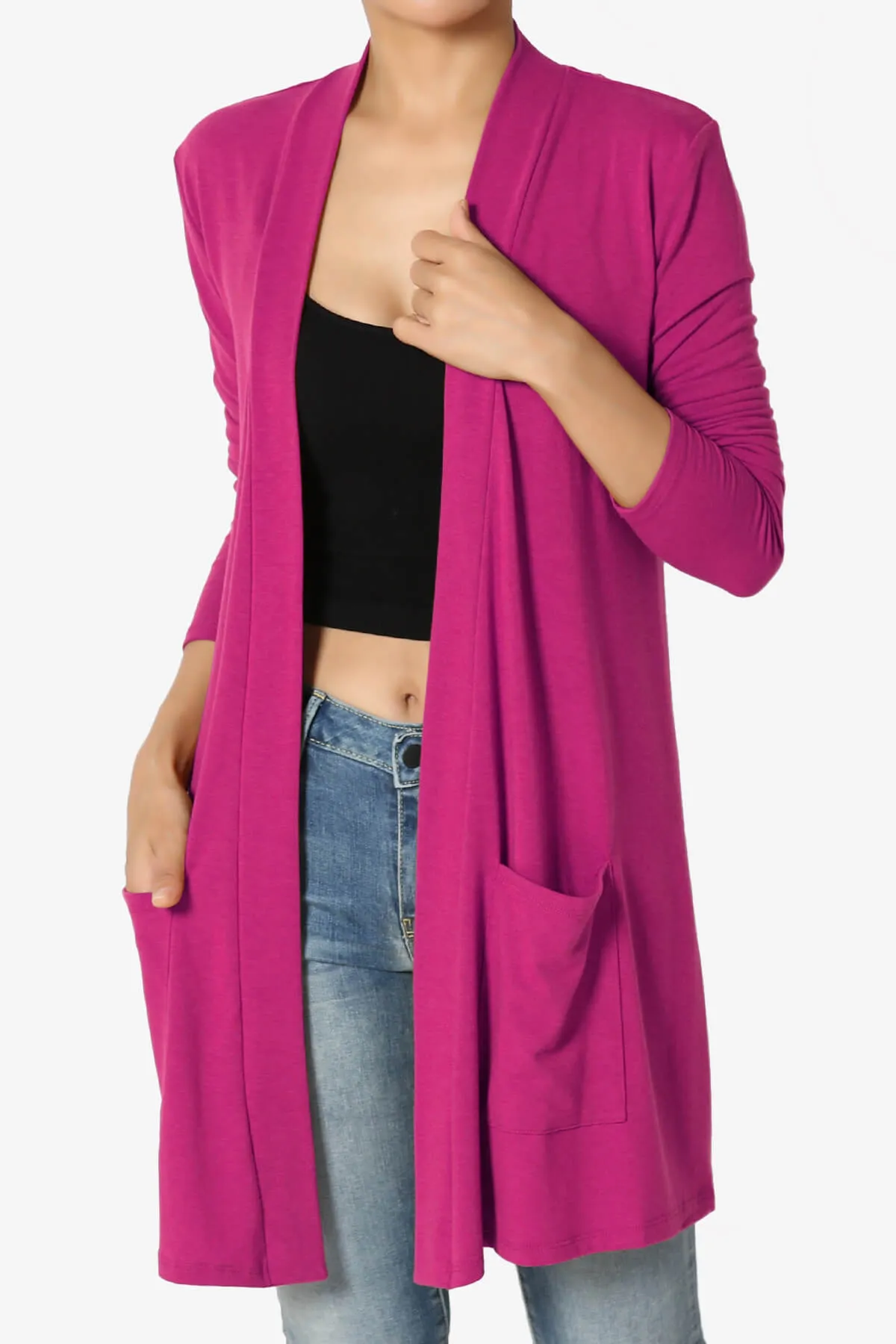 Daday Long Sleeve Pocket Open Front Cardigan PLUS