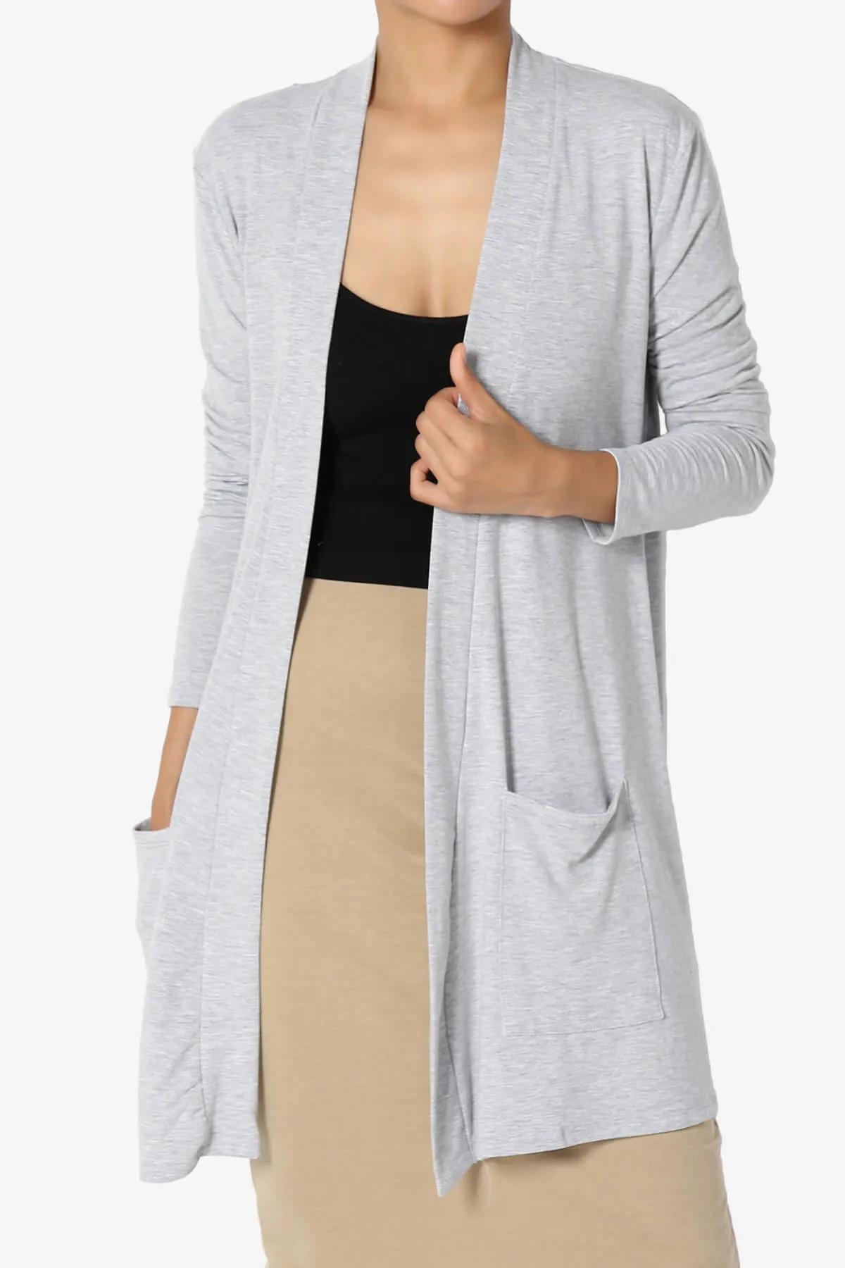 Daday Long Sleeve Pocket Open Front Cardigan PLUS