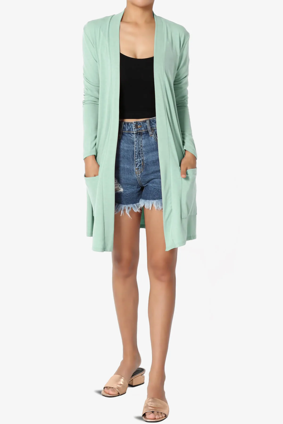 Daday Long Sleeve Pocket Open Front Cardigan PLUS