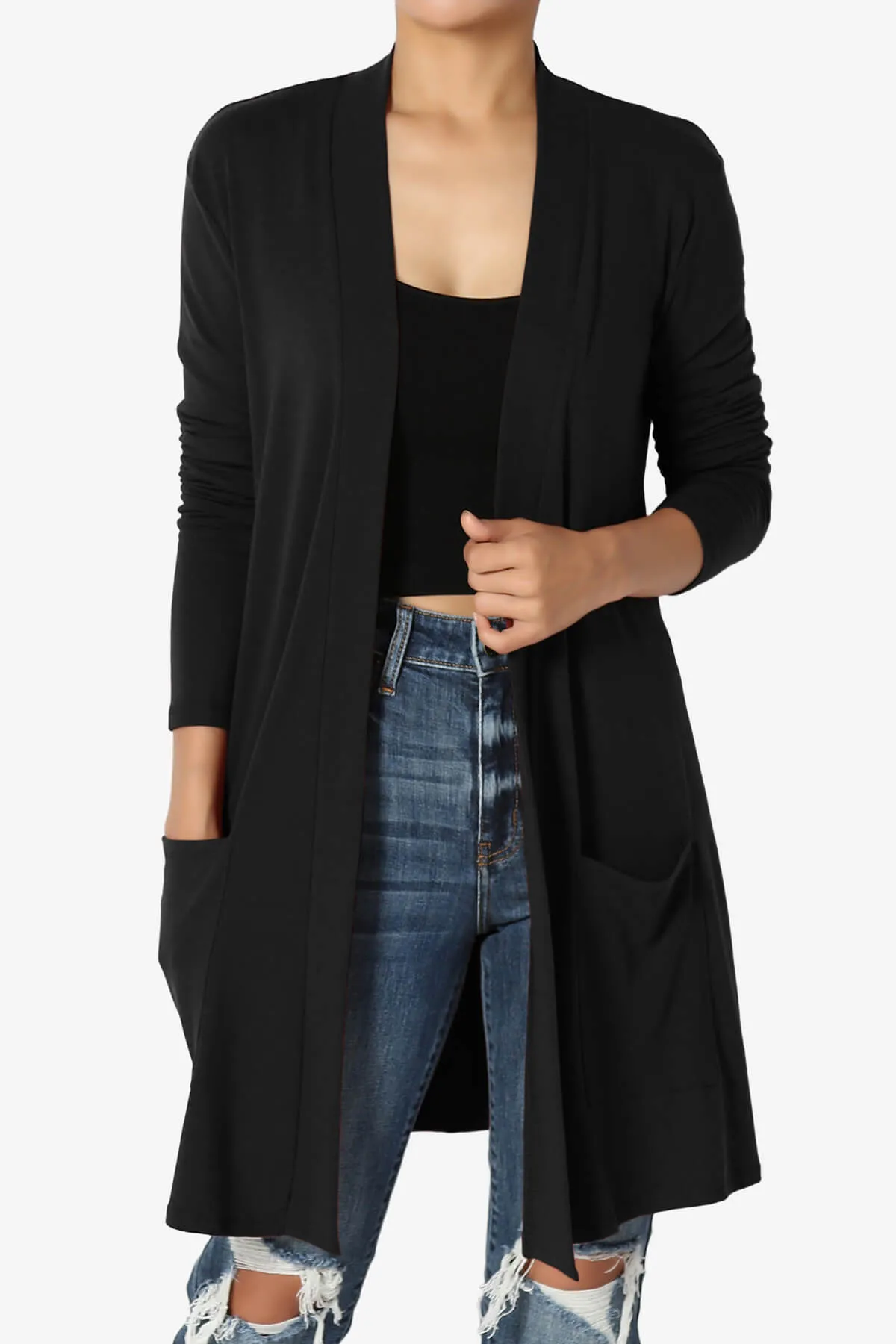 Daday Long Sleeve Pocket Open Front Cardigan PLUS