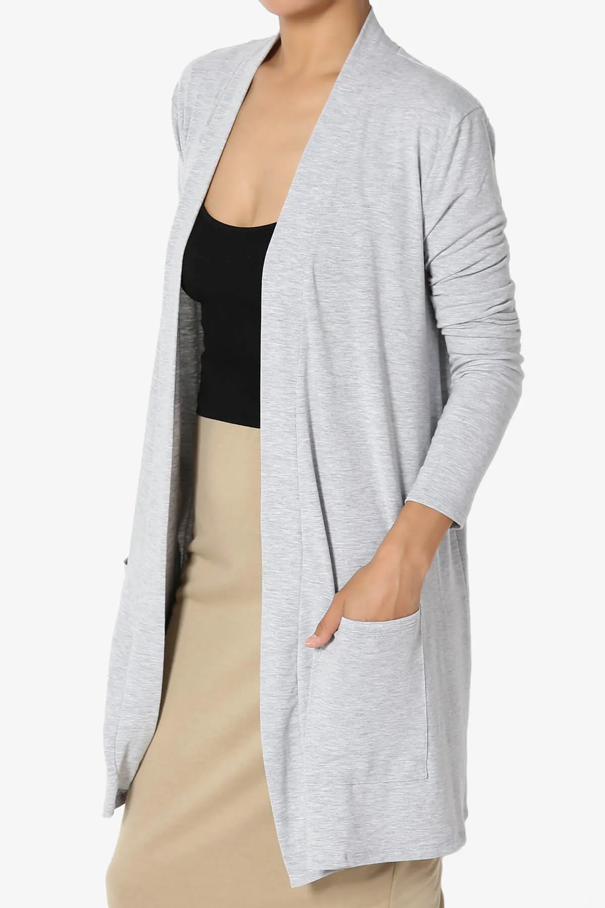 Daday Long Sleeve Pocket Open Front Cardigan PLUS