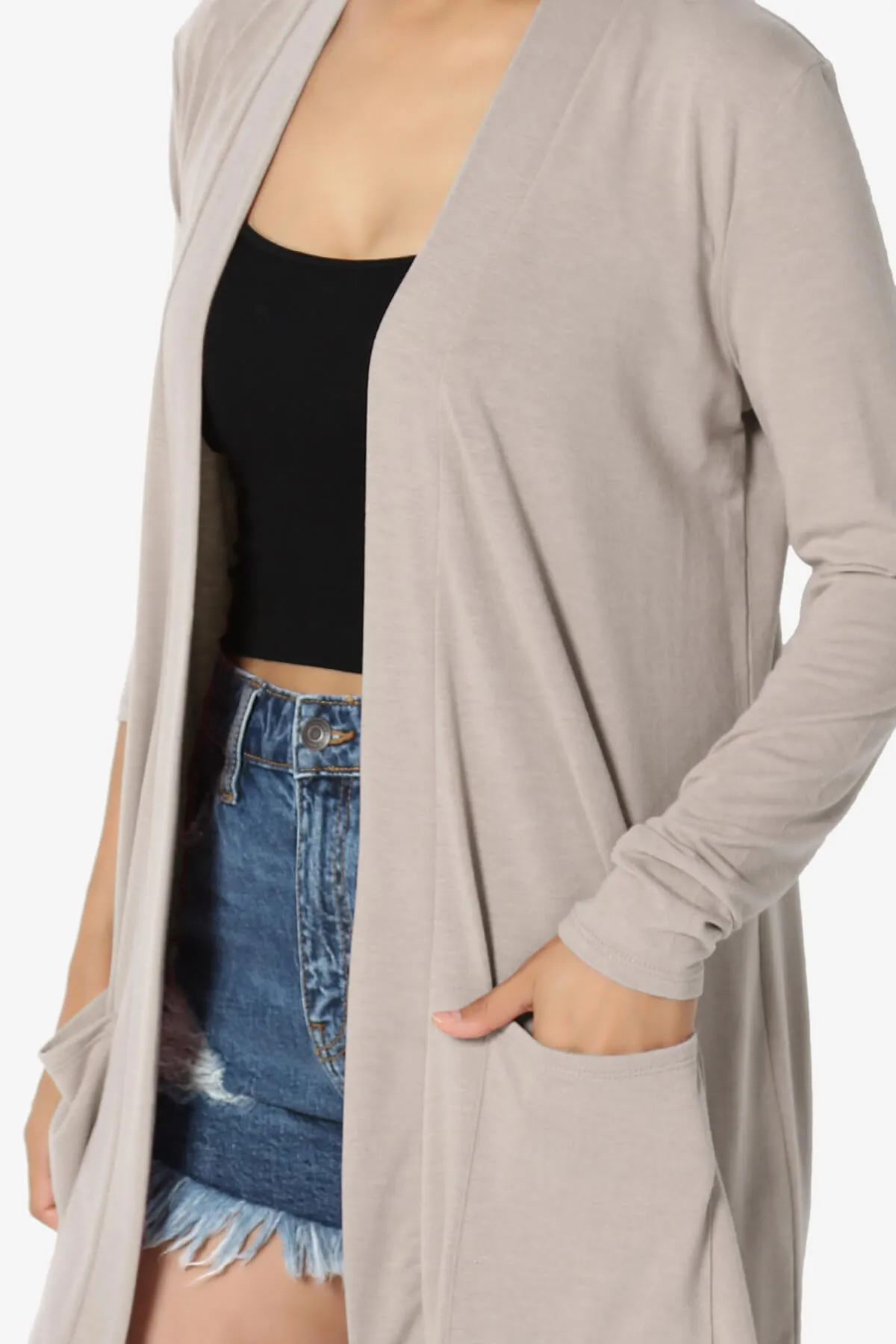 Daday Long Sleeve Pocket Open Front Cardigan PLUS