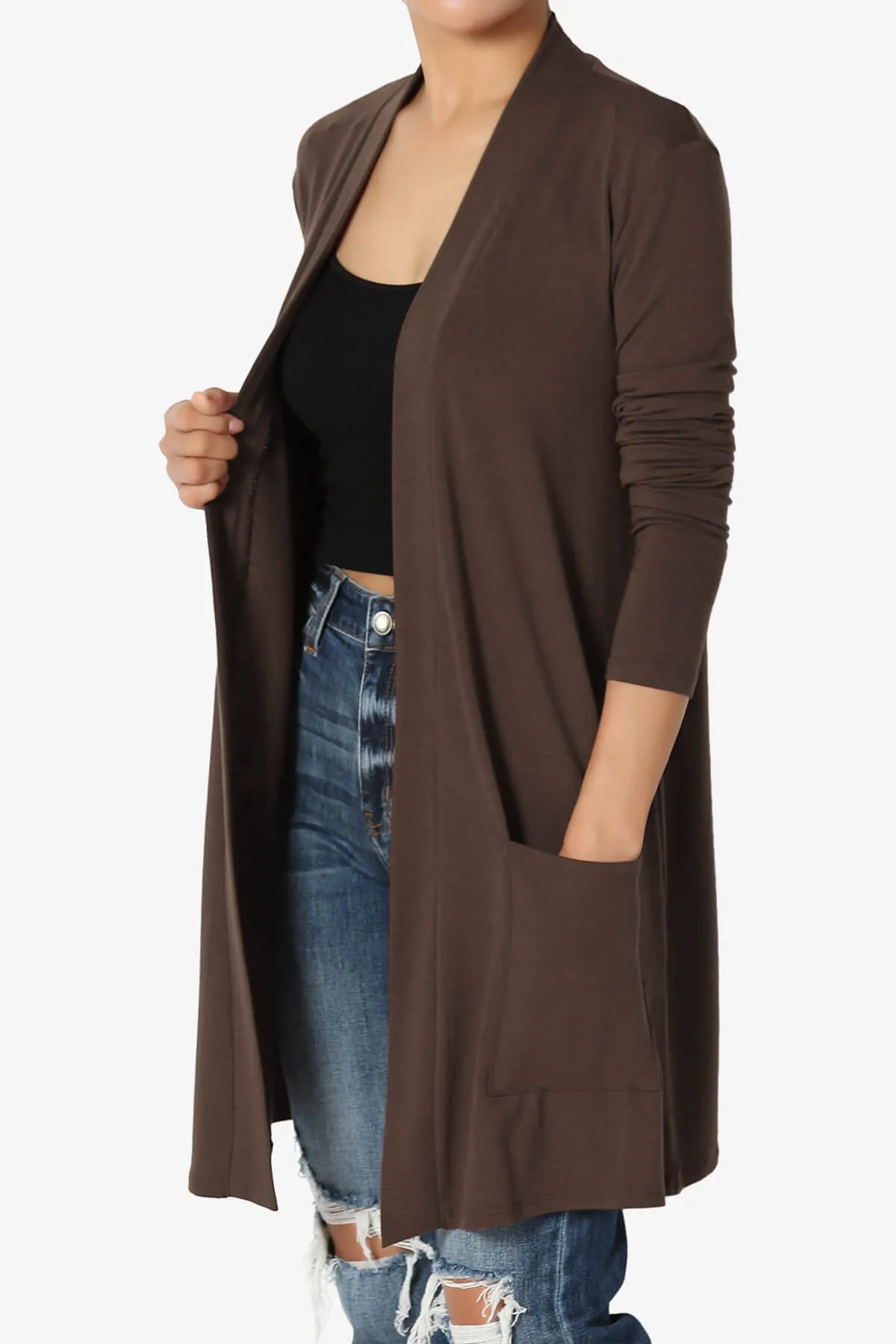 Daday Long Sleeve Pocket Open Front Cardigan PLUS