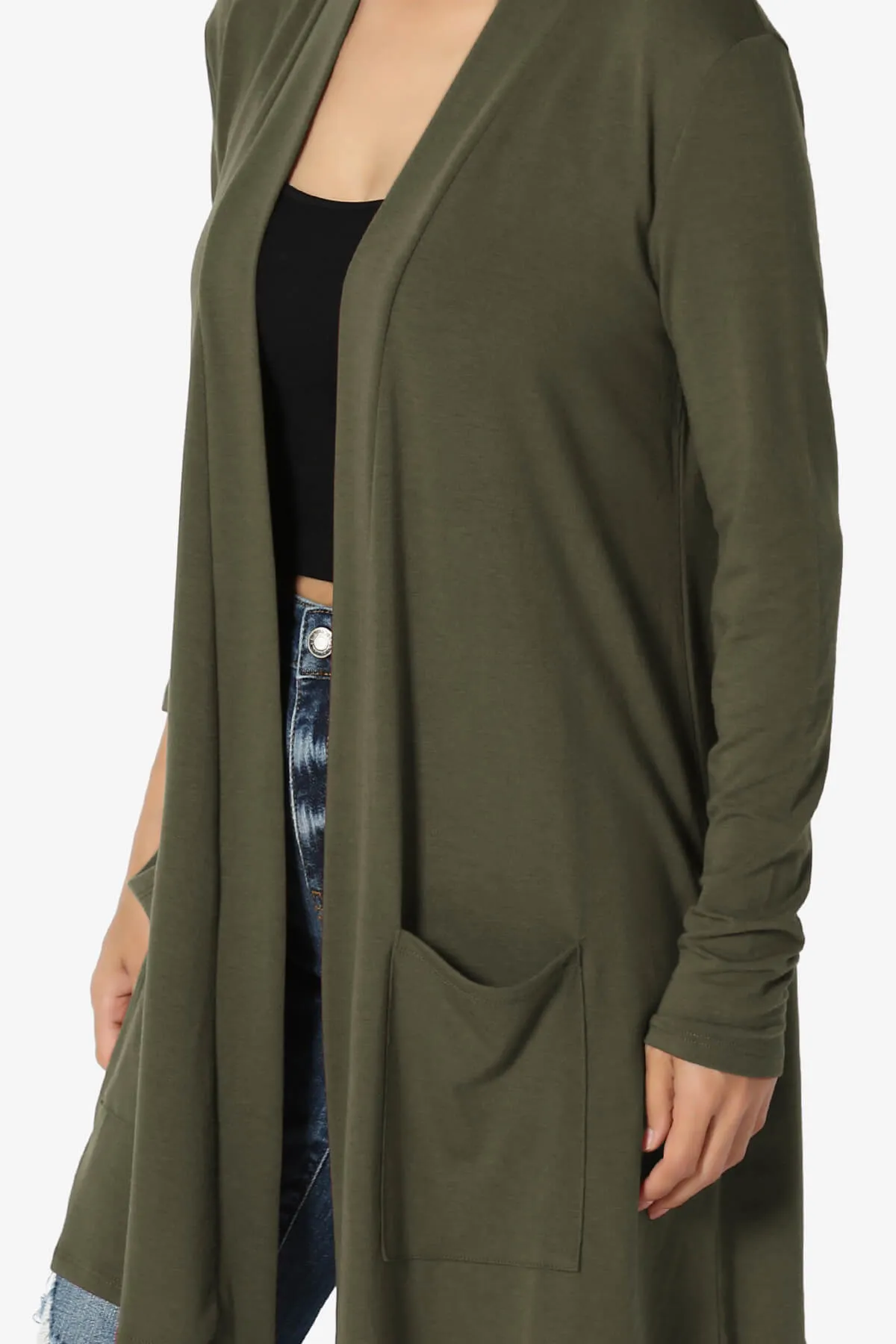 Daday Long Sleeve Pocket Open Front Cardigan PLUS