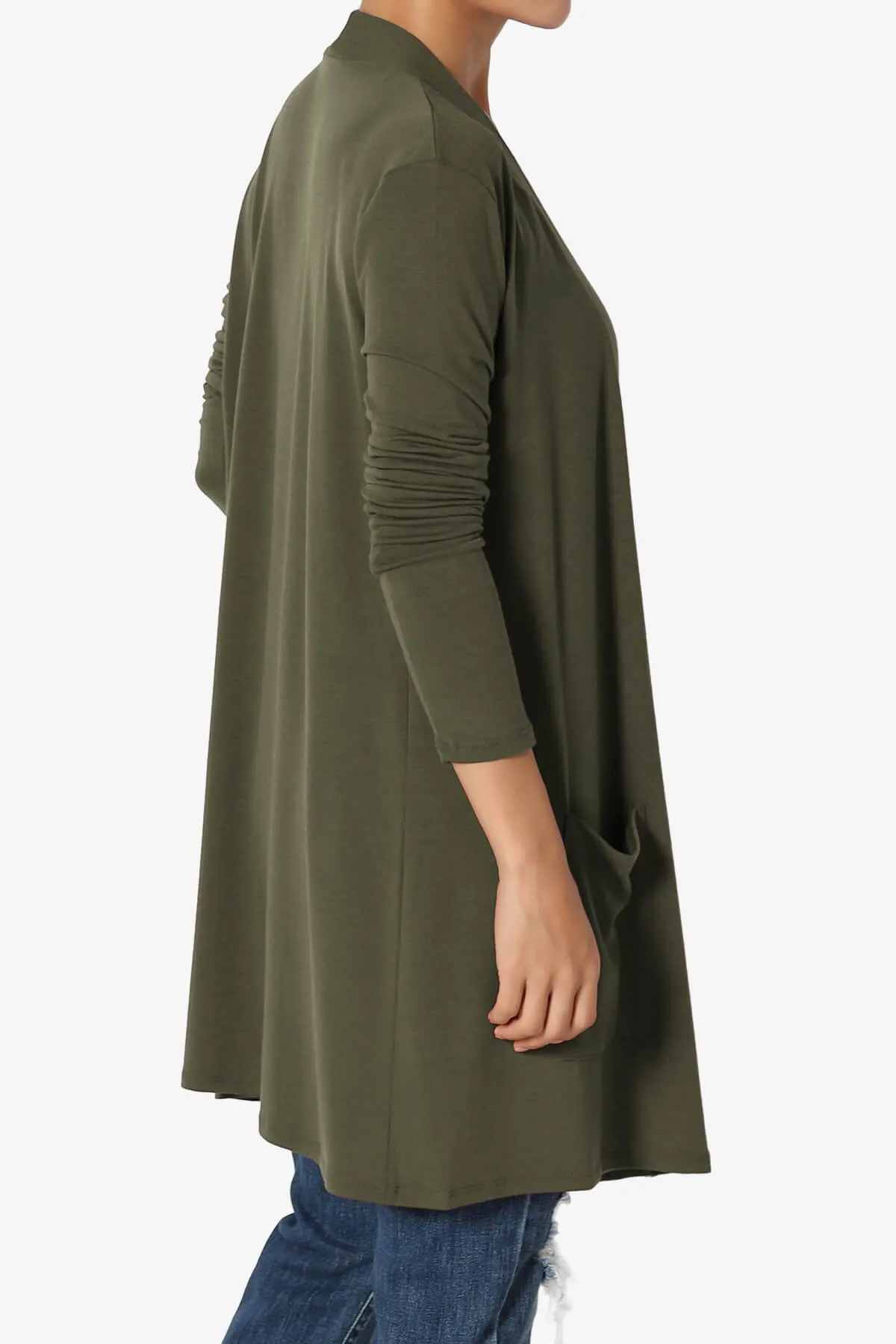 Daday Long Sleeve Pocket Open Front Cardigan PLUS