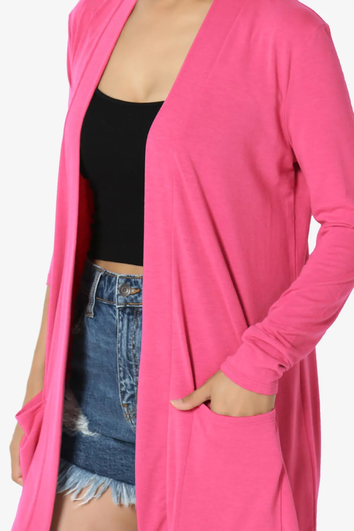 Daday Long Sleeve Pocket Open Front Cardigan PLUS