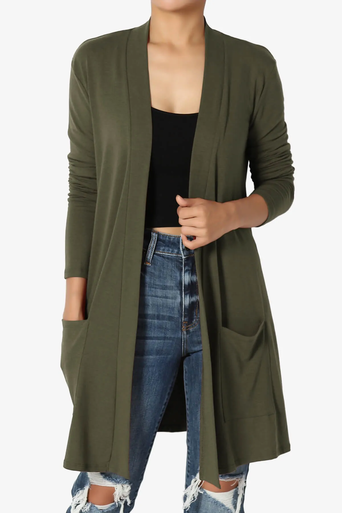 Daday Long Sleeve Pocket Open Front Cardigan PLUS