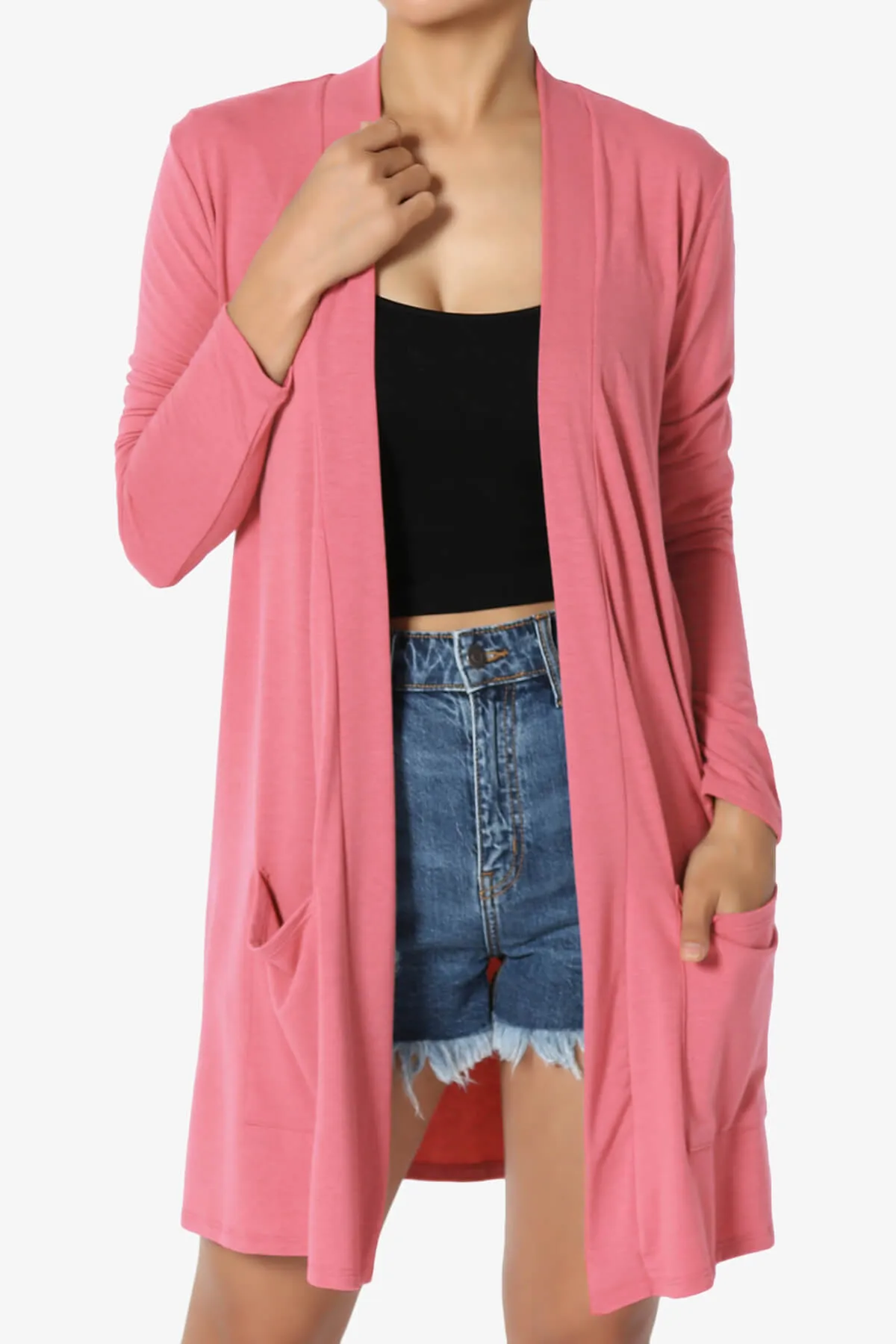 Daday Long Sleeve Pocket Open Front Cardigan PLUS
