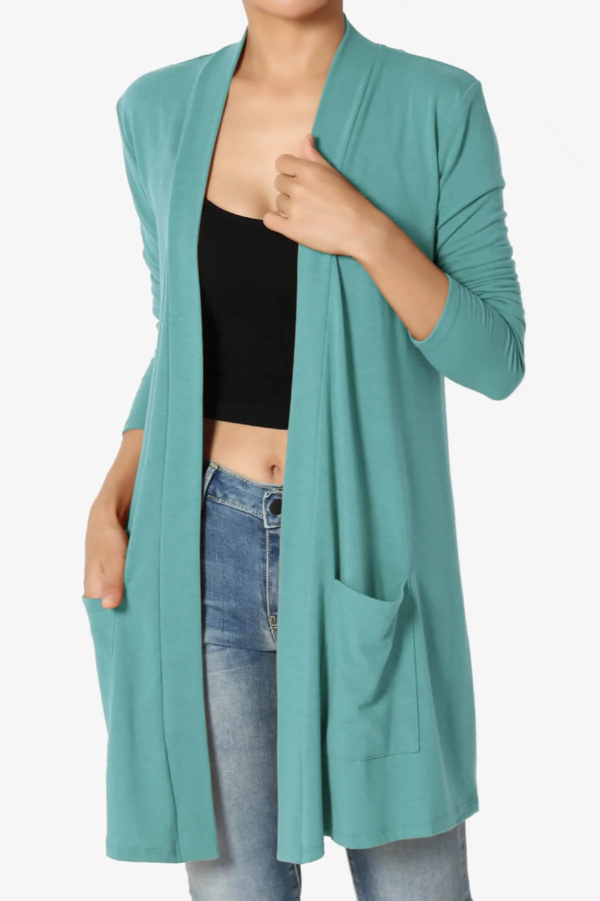 Daday Long Sleeve Pocket Open Front Cardigan PLUS