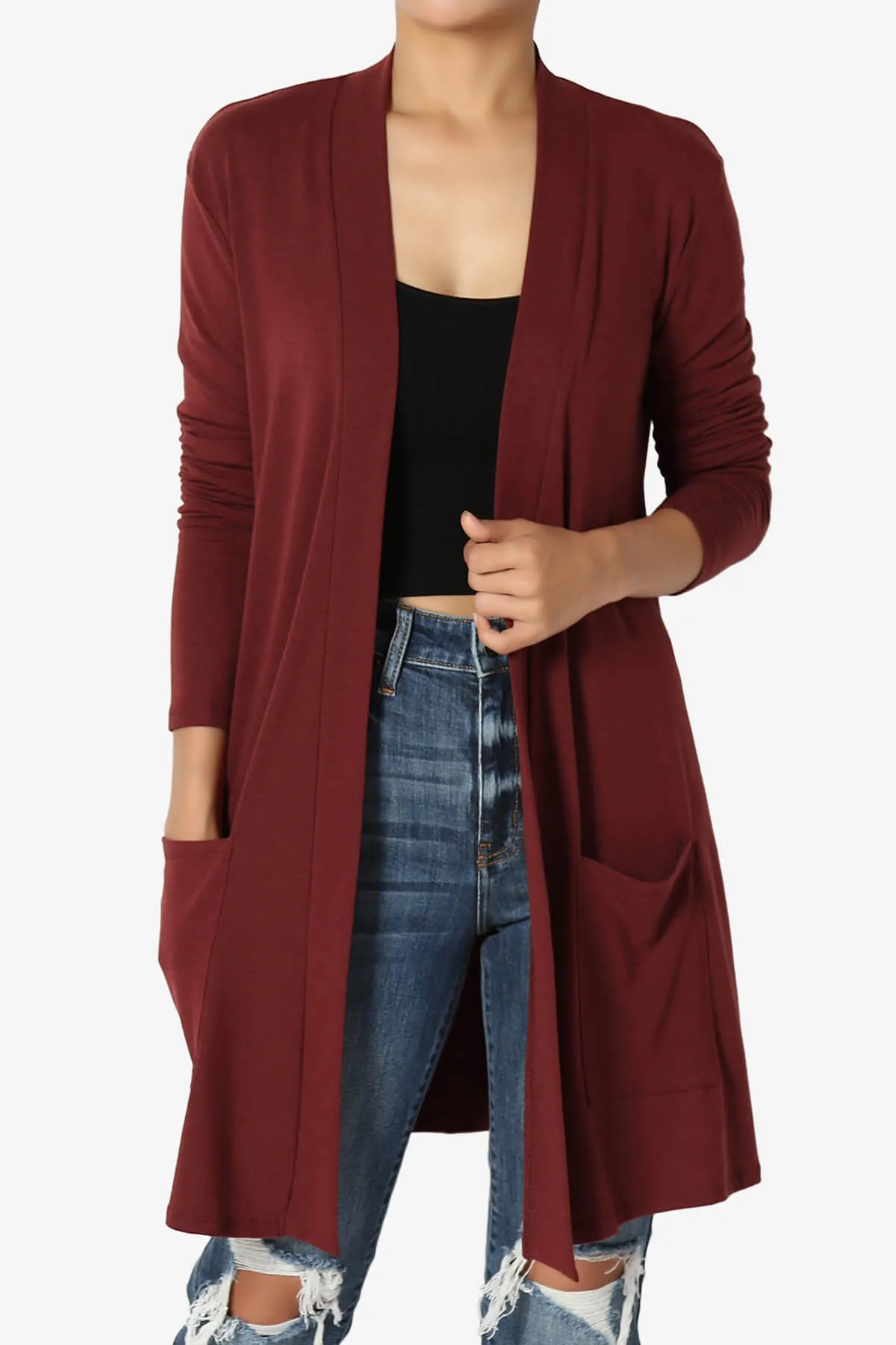 Daday Long Sleeve Pocket Open Front Cardigan PLUS
