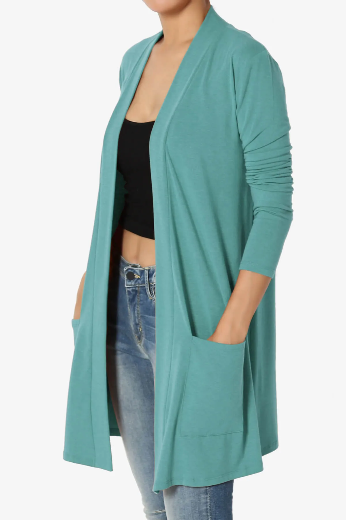 Daday Long Sleeve Pocket Open Front Cardigan PLUS