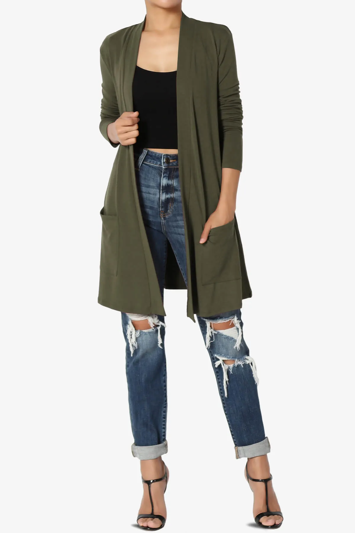 Daday Long Sleeve Pocket Open Front Cardigan PLUS