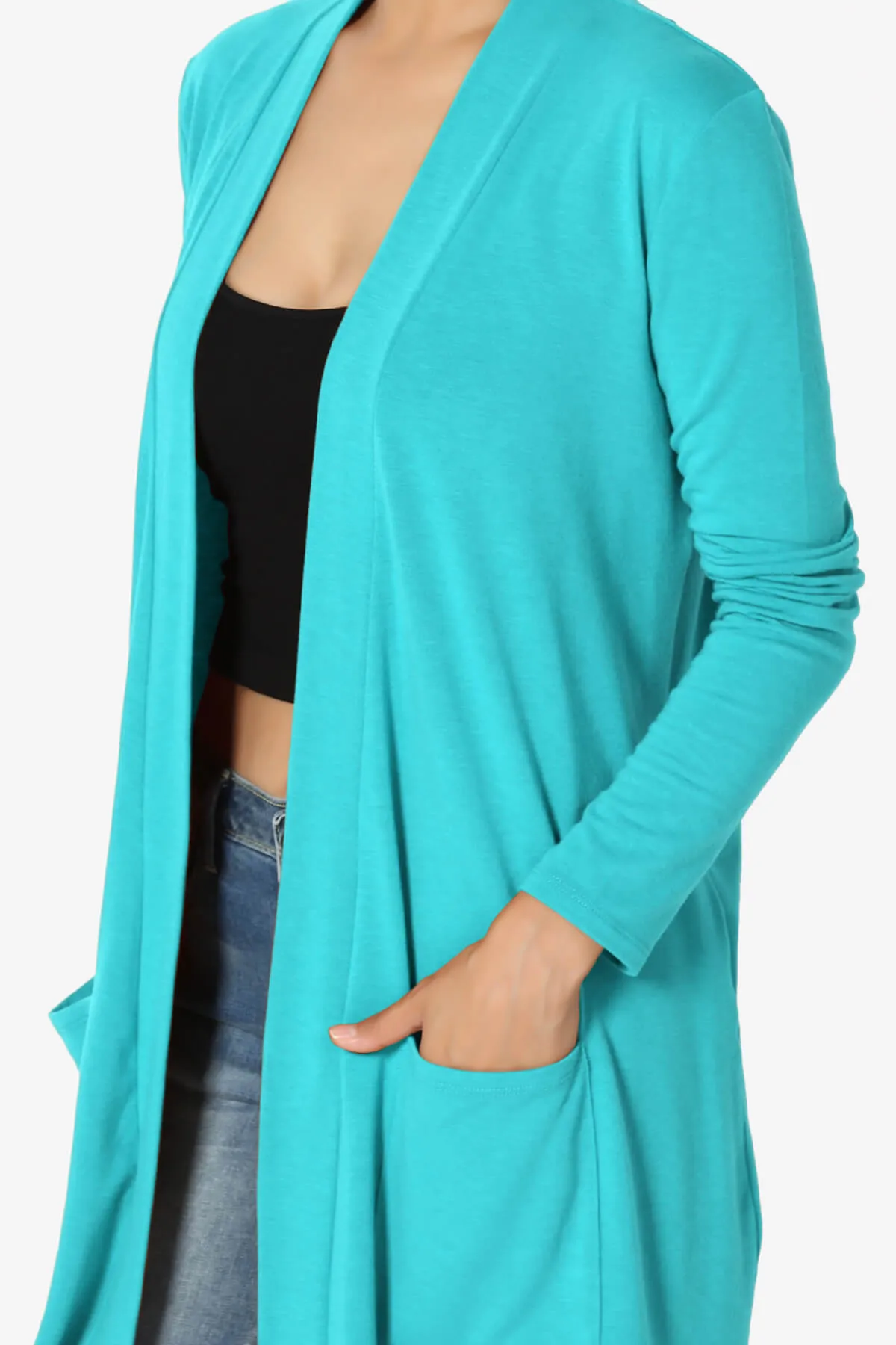 Daday Long Sleeve Pocket Open Front Cardigan PLUS