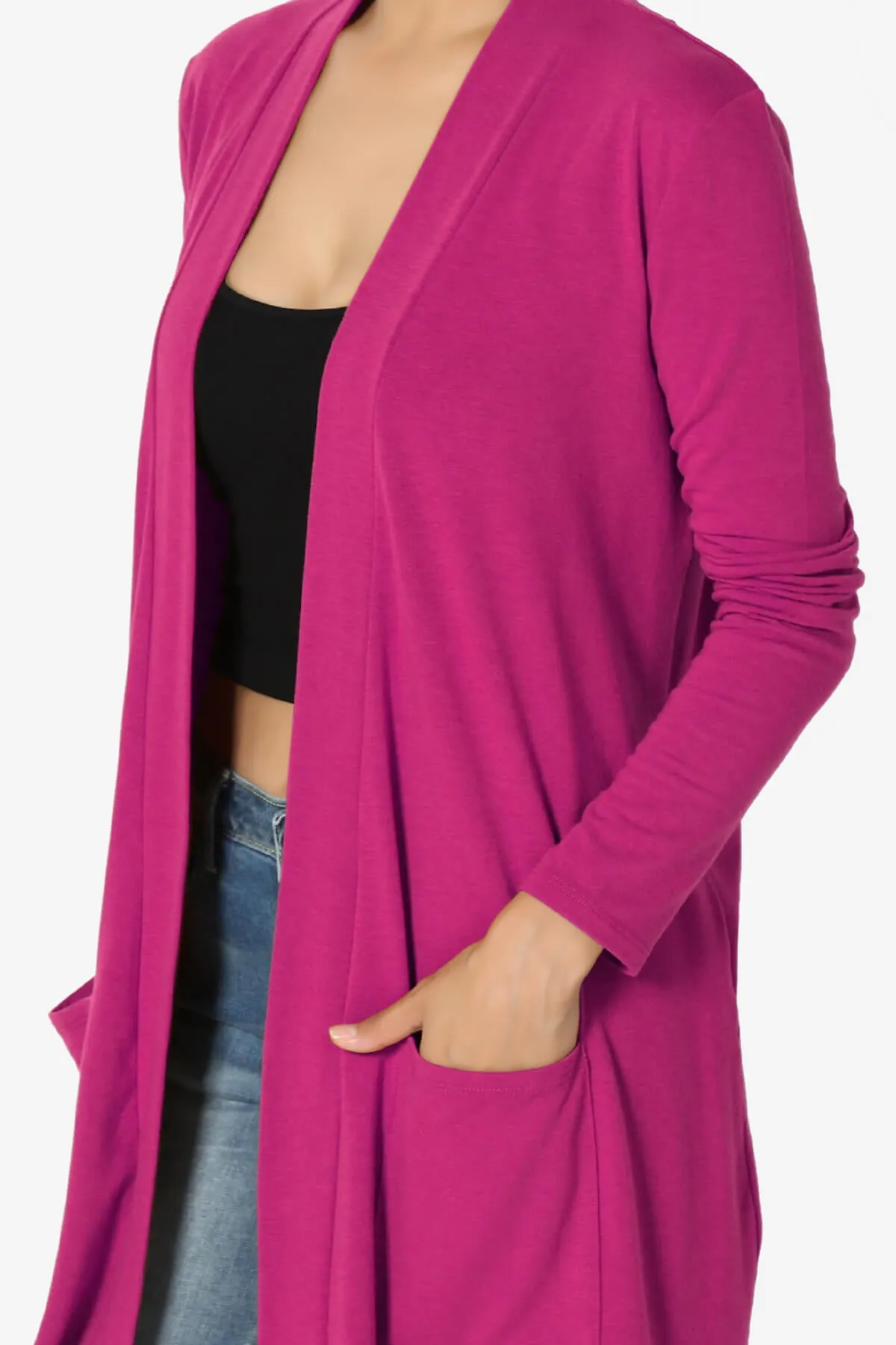 Daday Long Sleeve Pocket Open Front Cardigan PLUS