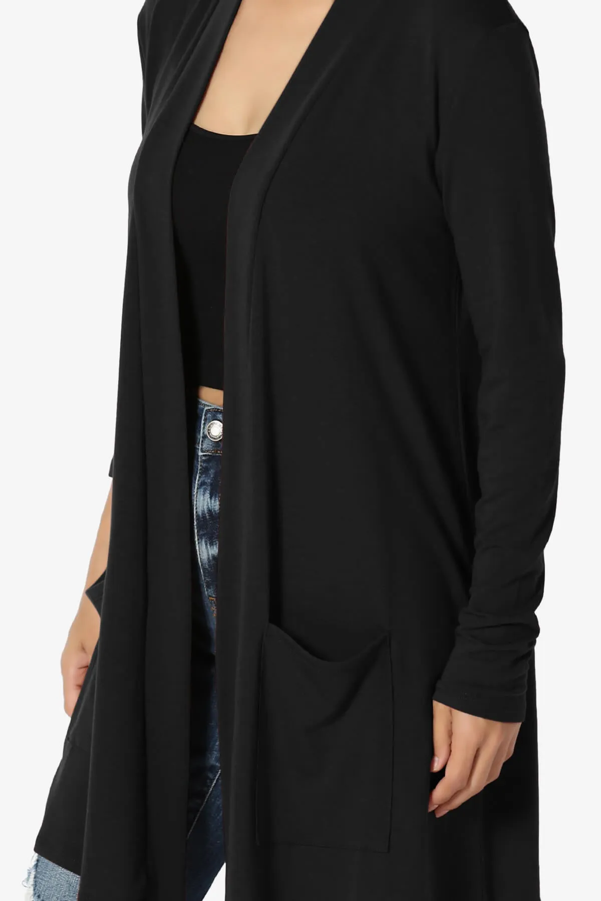 Daday Long Sleeve Pocket Open Front Cardigan PLUS