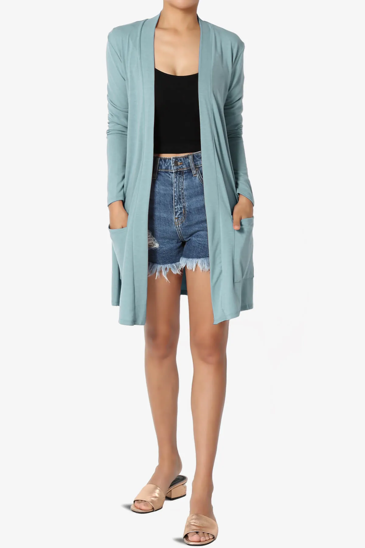 Daday Long Sleeve Pocket Open Front Cardigan PLUS