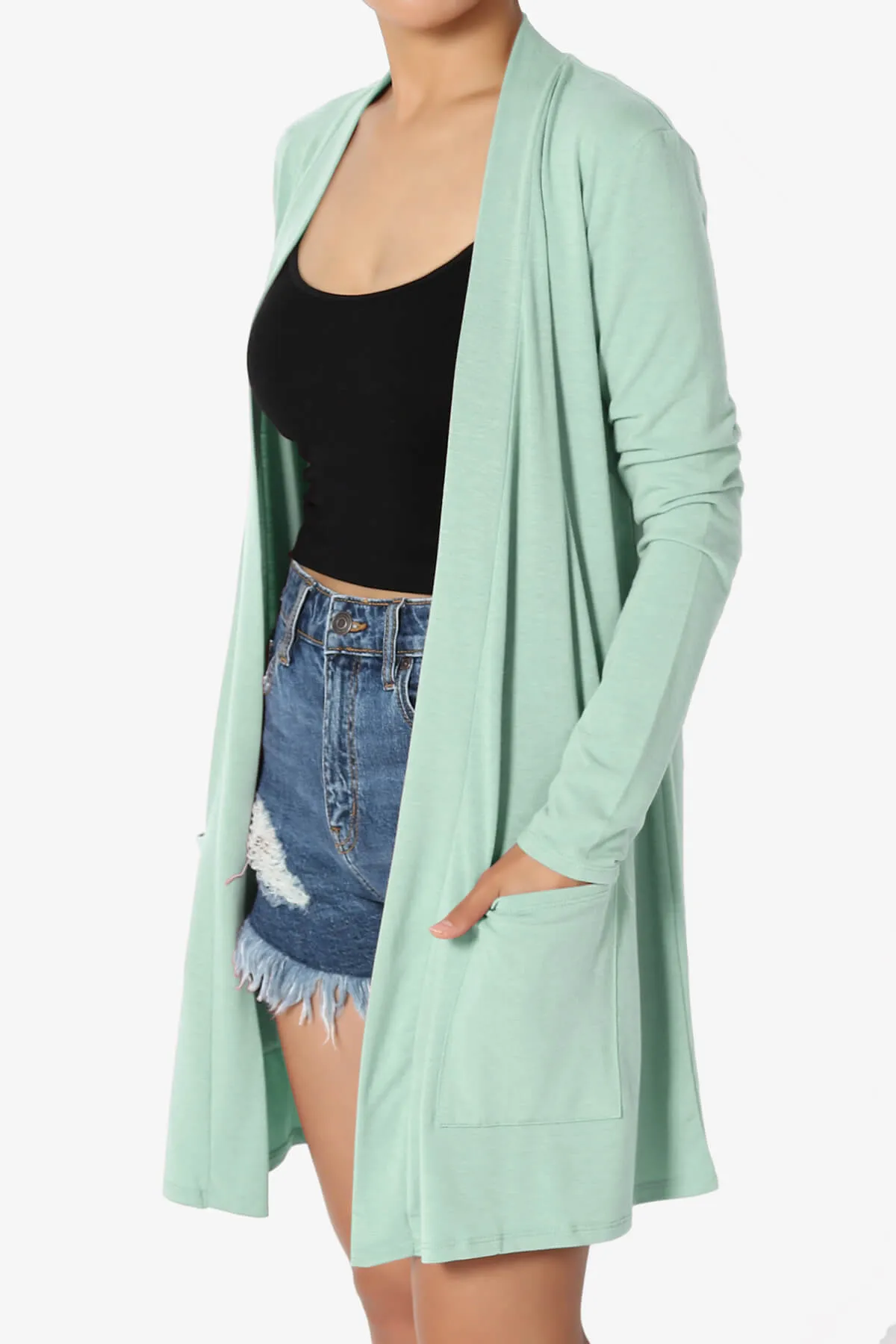 Daday Long Sleeve Pocket Open Front Cardigan PLUS