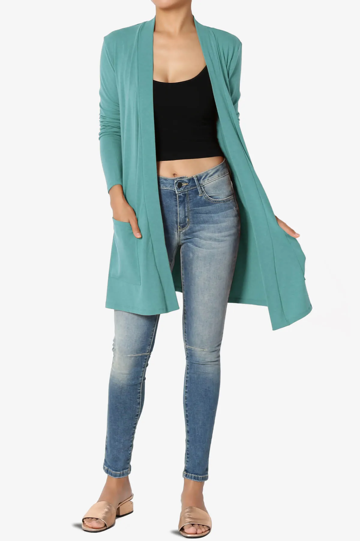 Daday Long Sleeve Pocket Open Front Cardigan PLUS
