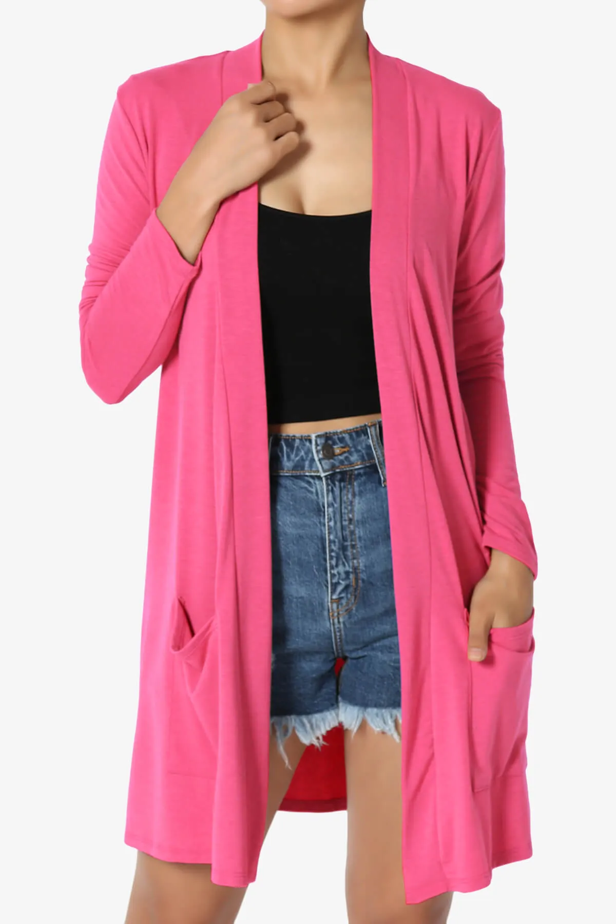 Daday Long Sleeve Pocket Open Front Cardigan PLUS