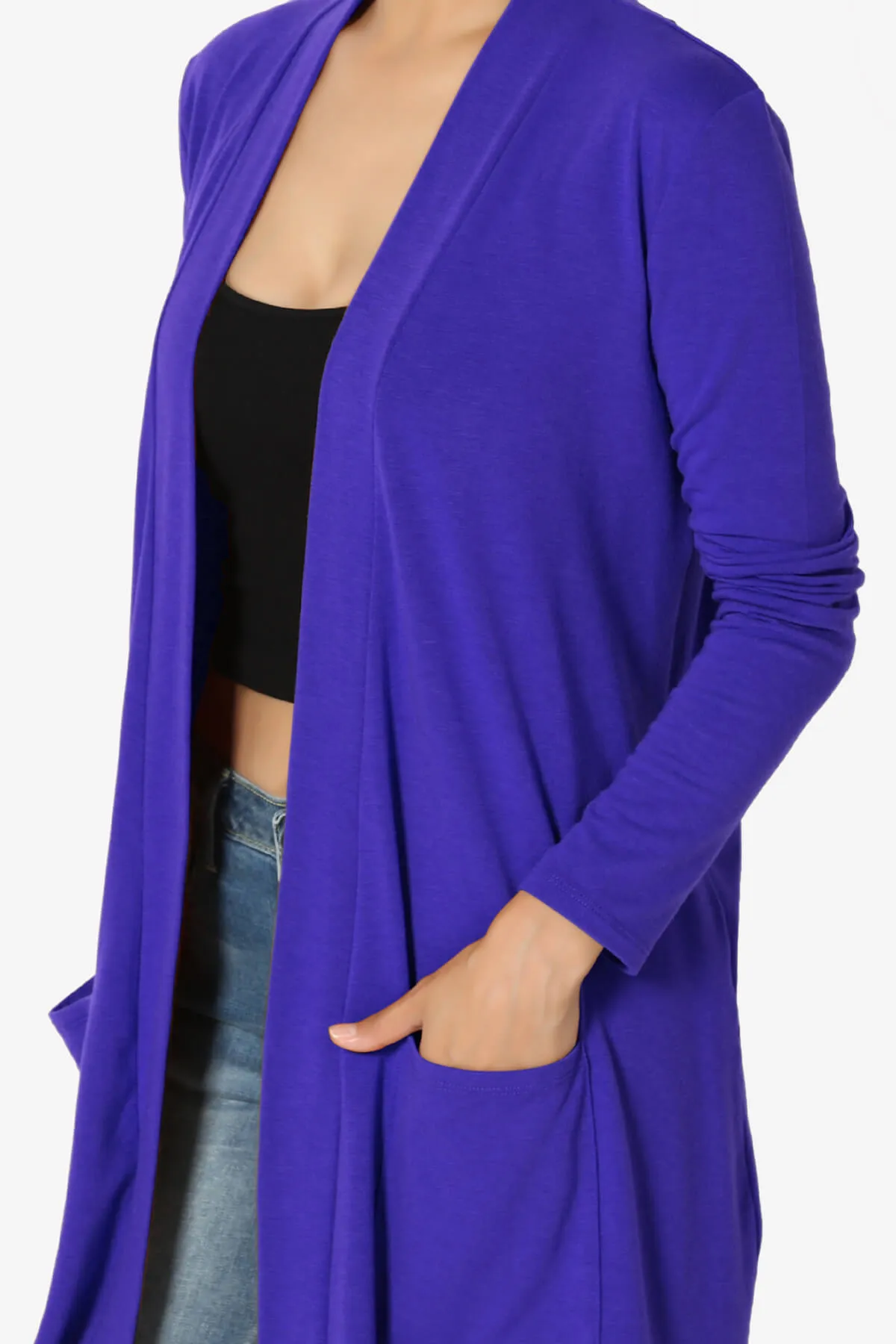 Daday Long Sleeve Pocket Open Front Cardigan PLUS